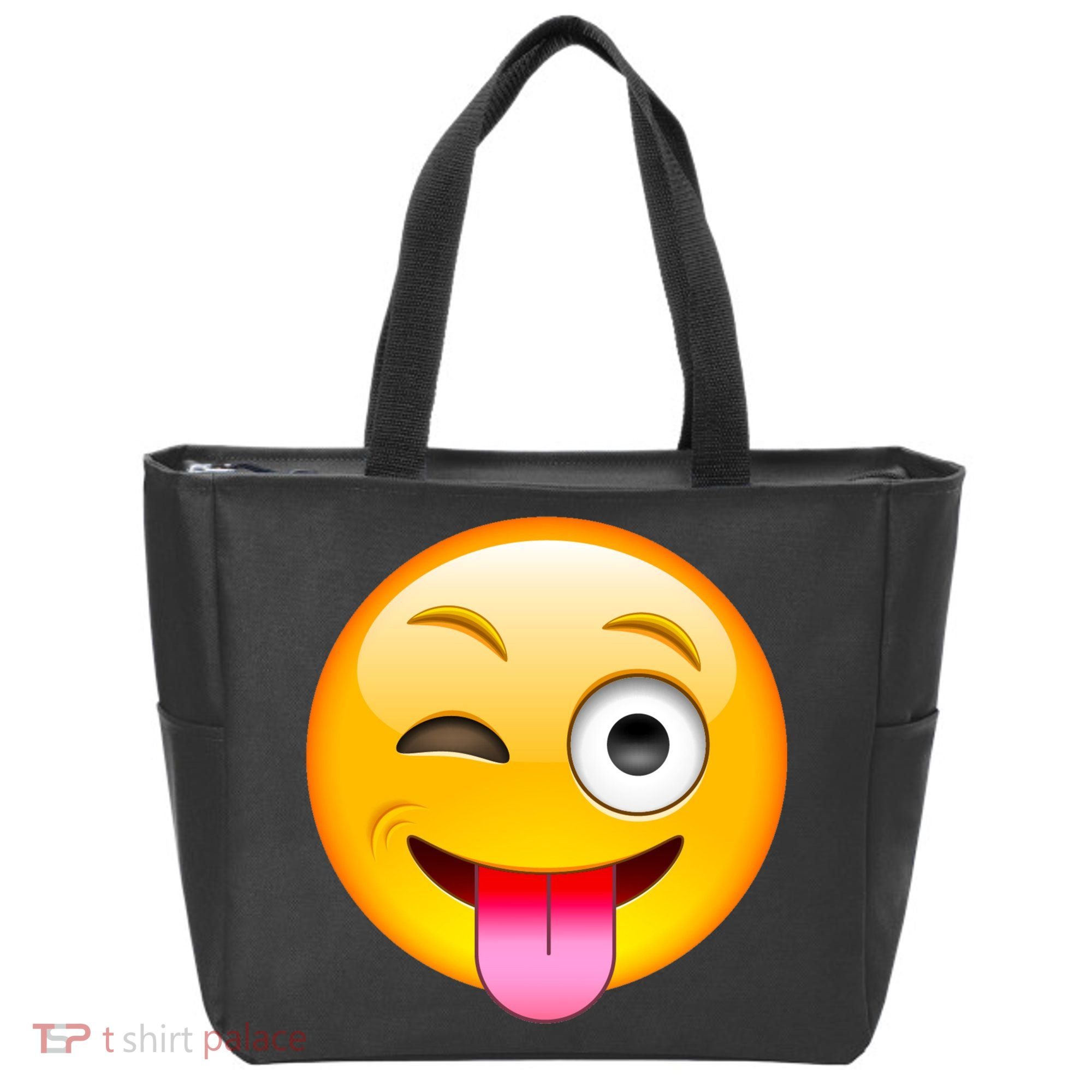 Emoticon Tongue Out Emoji with Winking Eye Smiley Tote Bag