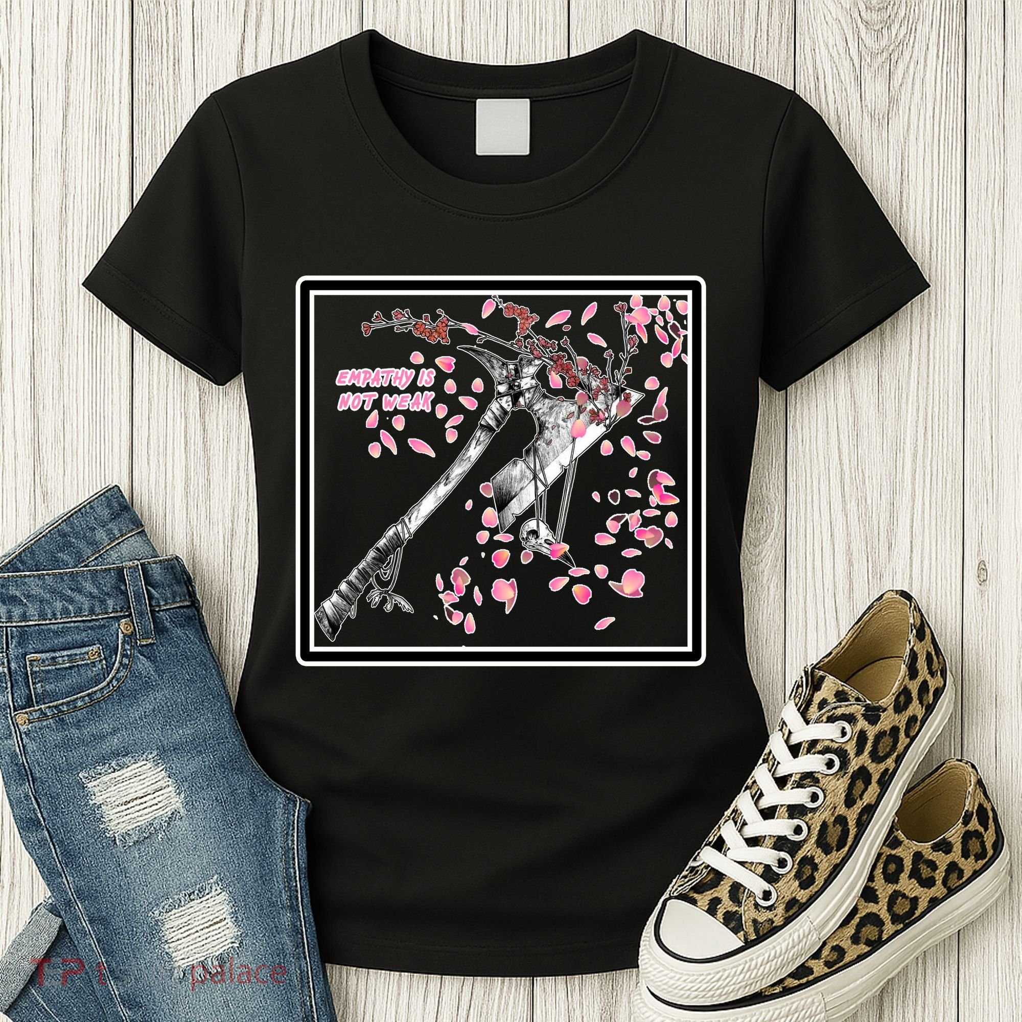 Empathy Is Not Weak Animae e Axe Floral Women's T-Shirt