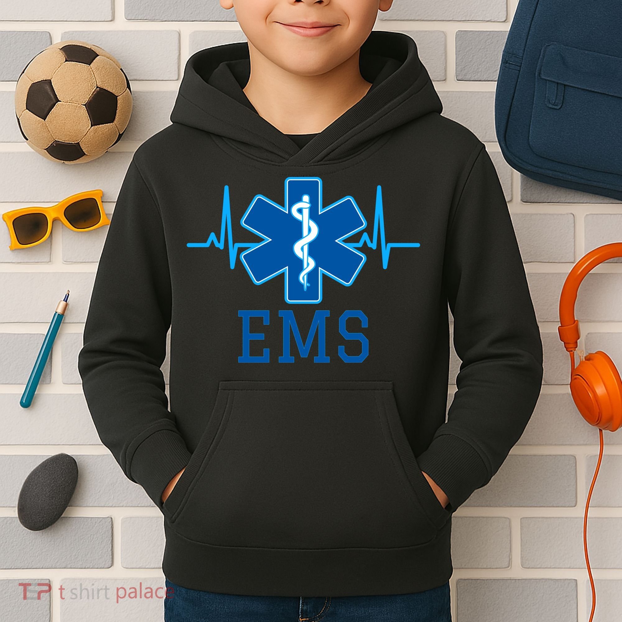 EMS Emergency Medical Services Pulse Logo Kids Hoodie