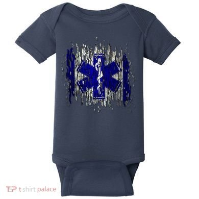 EMS Emergency Medical Services Ripped Torn Flag Baby Bodysuit