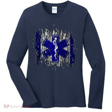 EMS Emergency Medical Services Ripped Torn Flag Women's Long Sleeve Shirt