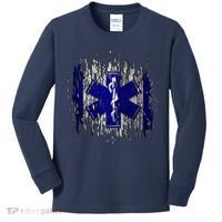 EMS Emergency Medical Services Ripped Torn Flag Kids Long Sleeve Shirt thumb 0