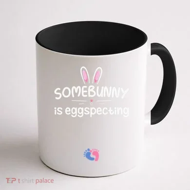 Expecting Mom Somebunny Is Eggspecting Easter Pregnancys Coffee Mug back