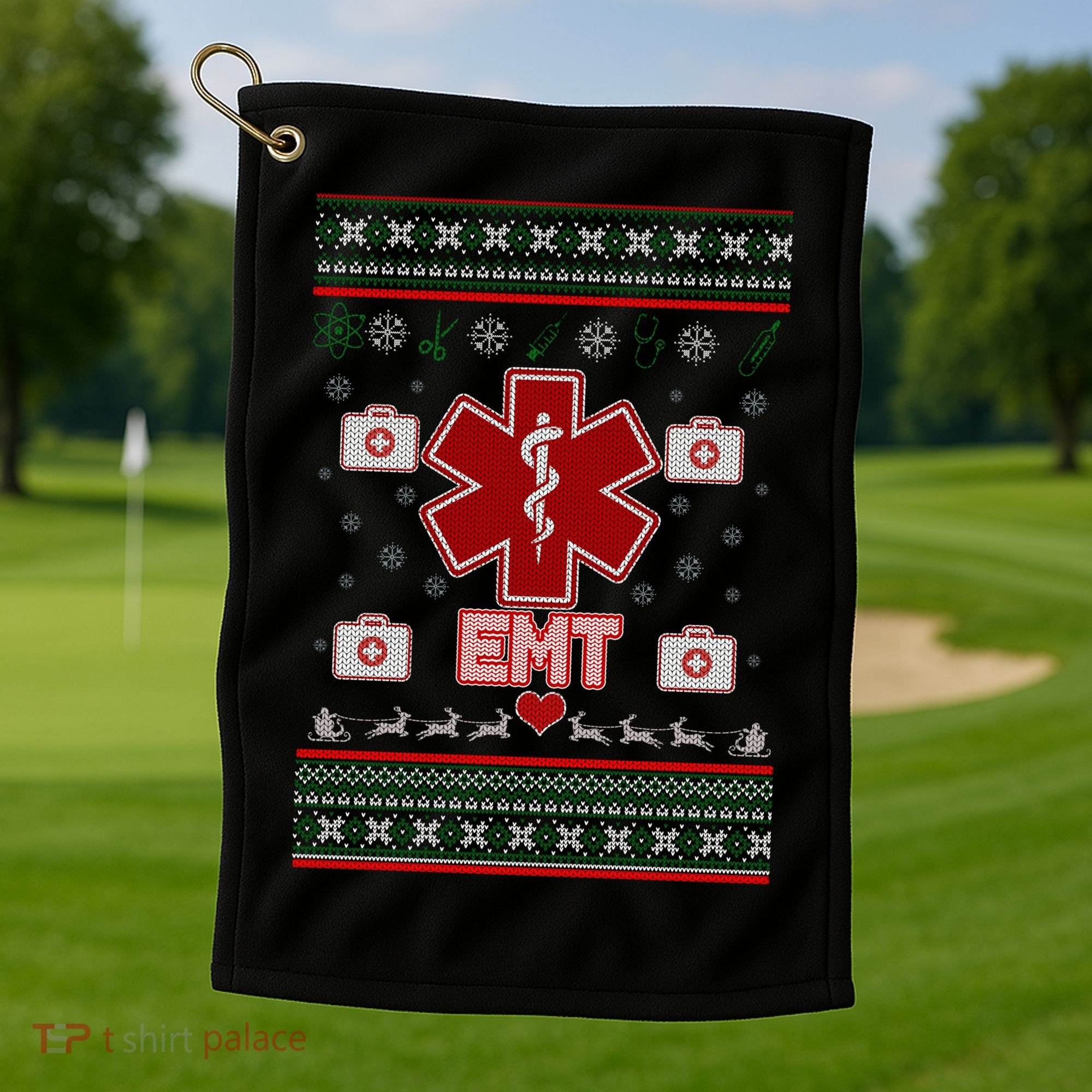 EMT Medic Ugly Christmas Sweater Golf Towel