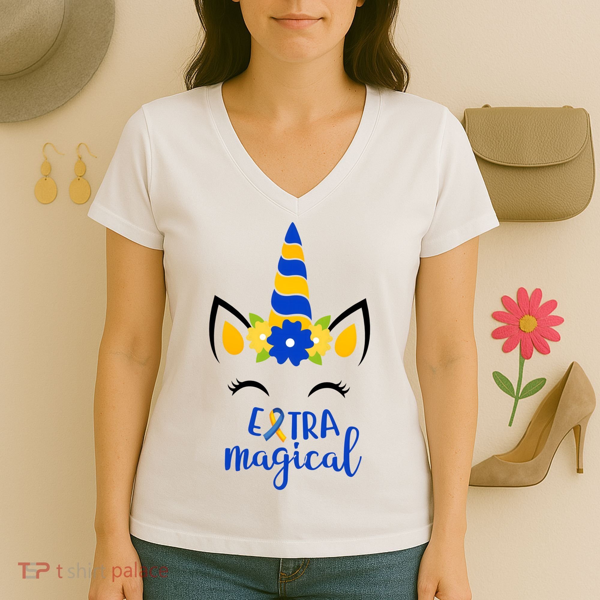 Extra Magical Unicorn Autism Awareness Women's V-Neck T-Shirt