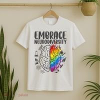 Embrace Neurodiversity Autism Awareness Colorful Brain T-Shirt thumb 2