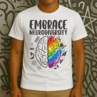 Embrace Neurodiversity Autism Awareness Colorful Brain T-Shirt thumb 3