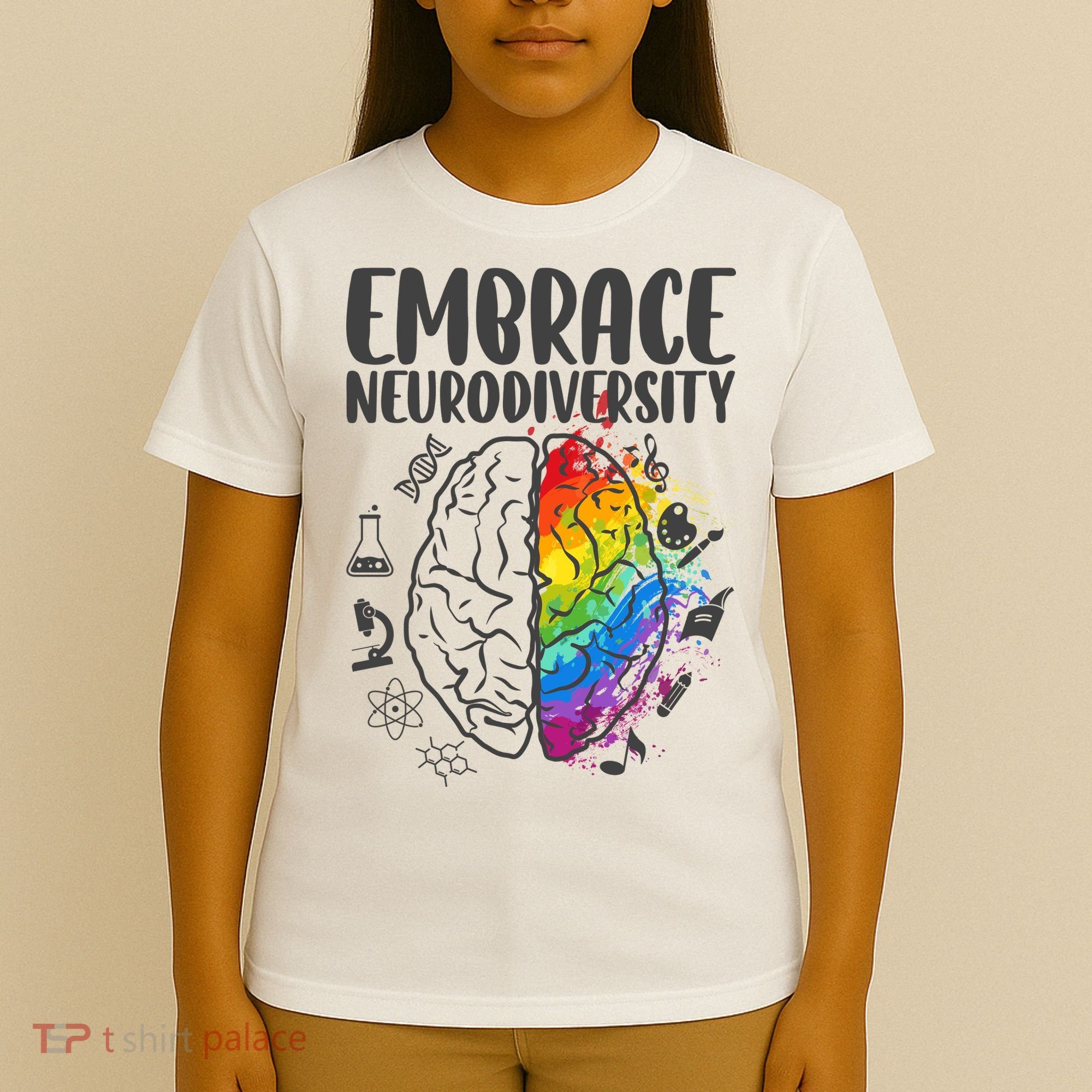 Embrace Neurodiversity Autism Awareness Colorful Brain T-Shirt