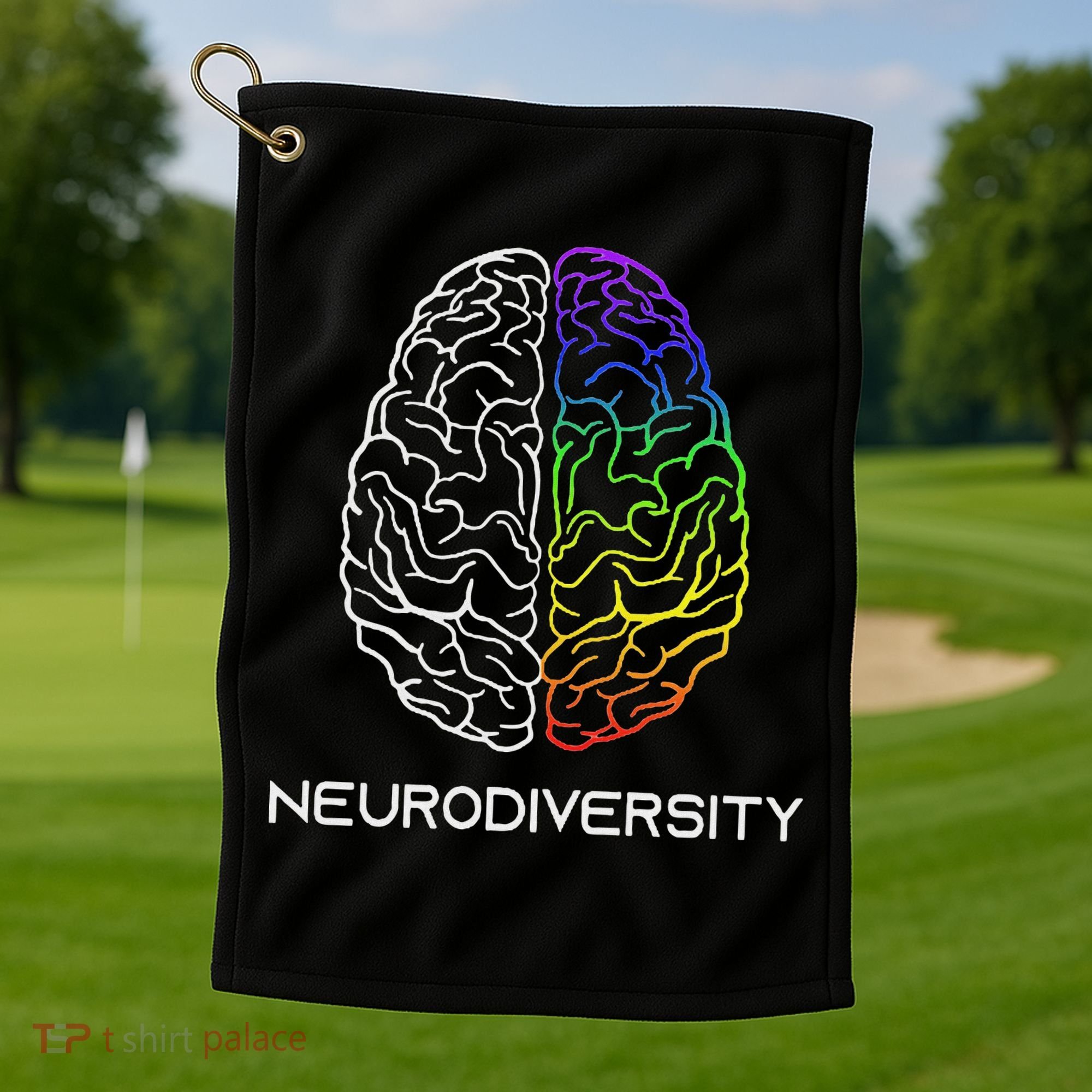 Embrace Neurodiversity Autism Adhd Asd Rainbow Brain Golf Towel