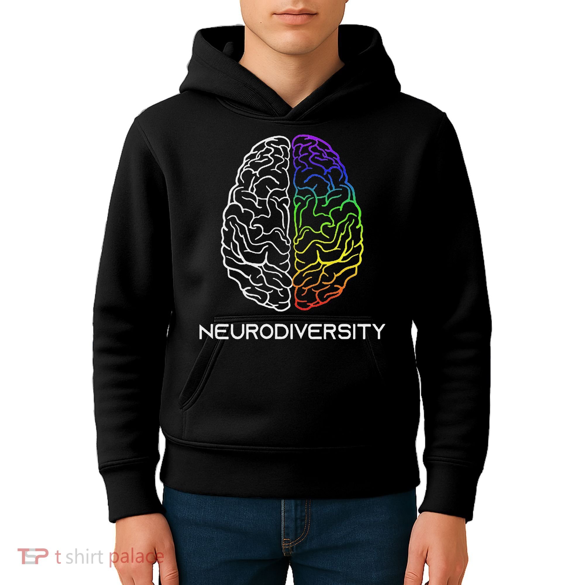 Embrace Neurodiversity Autism Adhd Asd Rainbow Brain Kids Hoodie