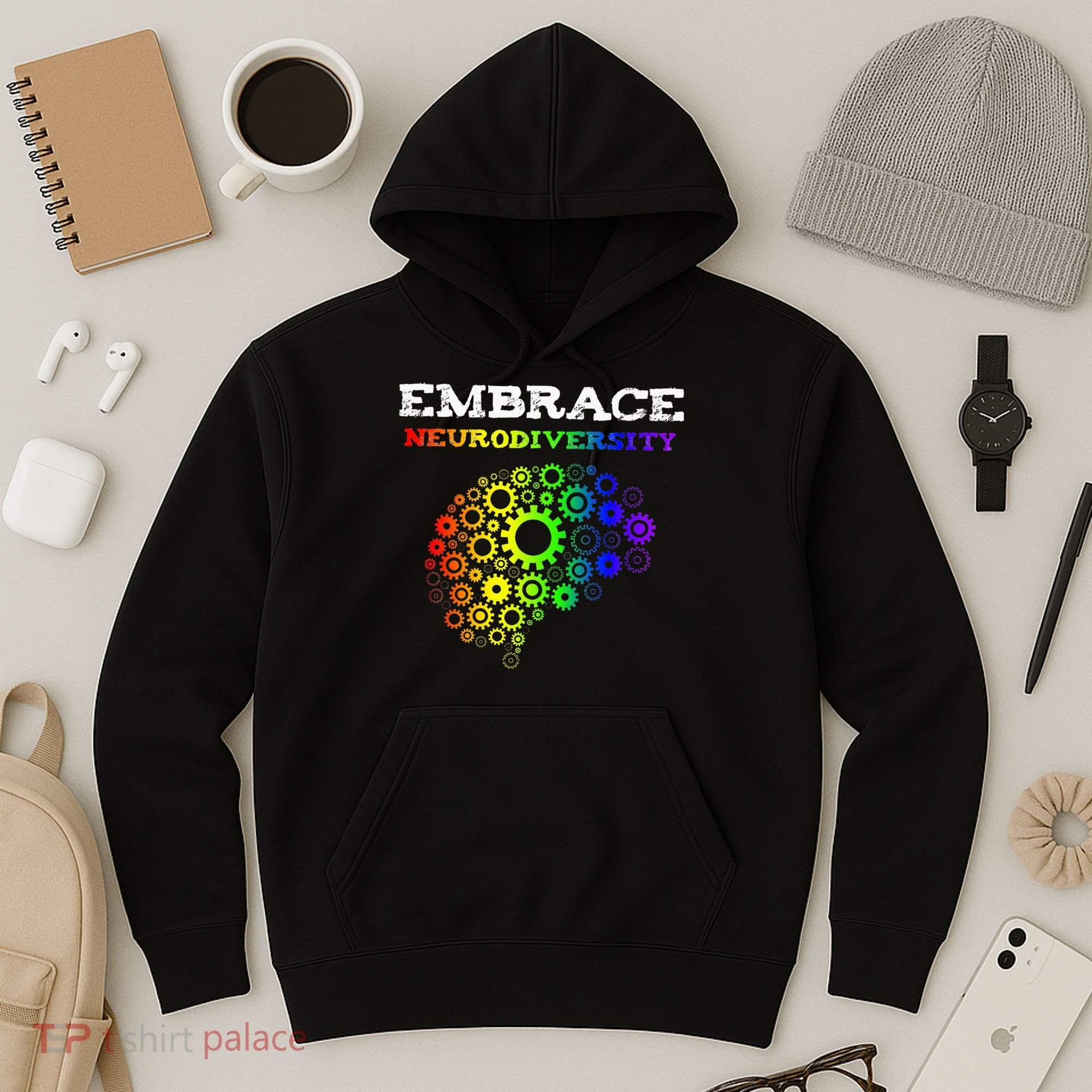 Embrace Neurodiversity Autism ADHD Rainbow Brain Screws Hoodie
