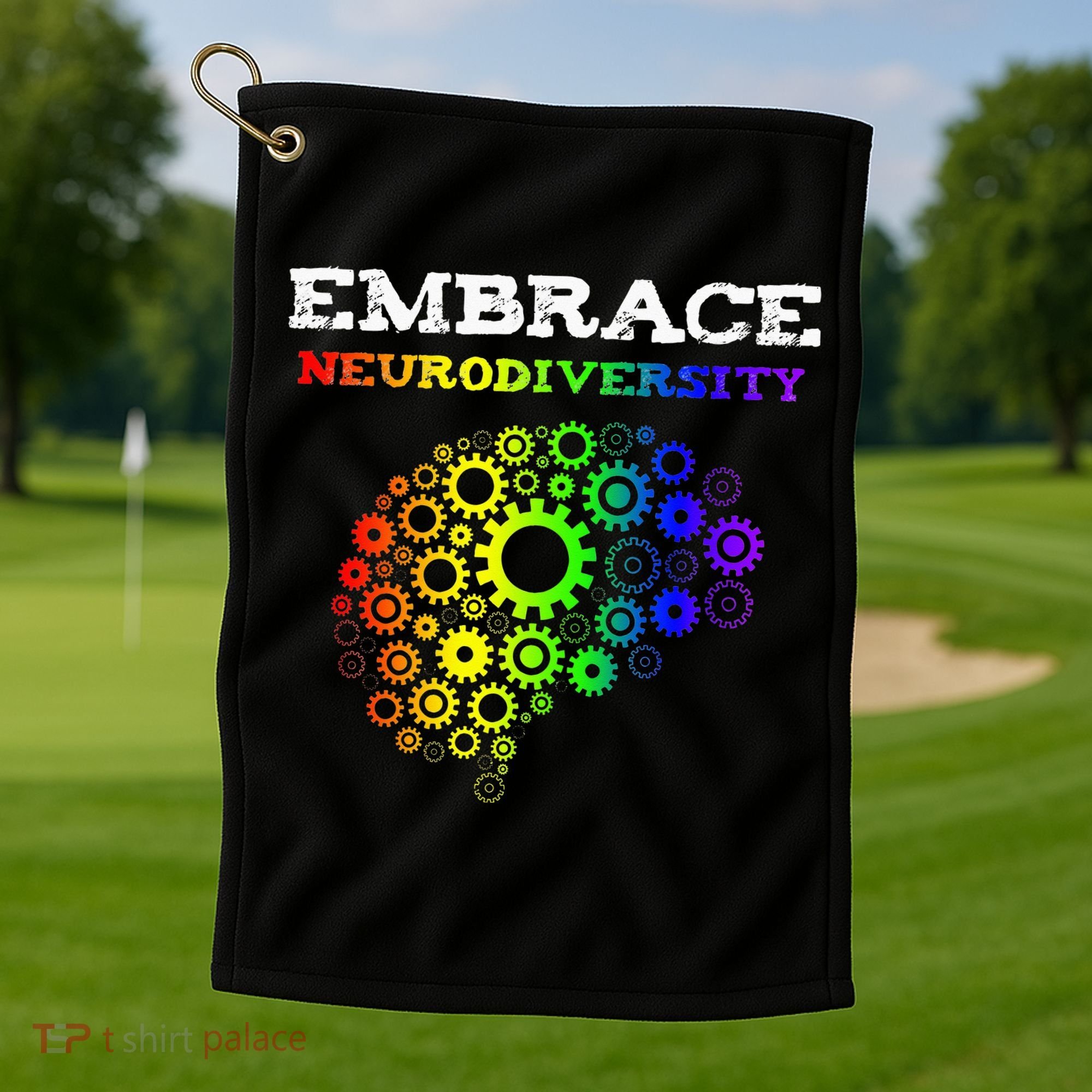 Embrace Neurodiversity Autism ADHD Rainbow Brain Screws Golf Towel