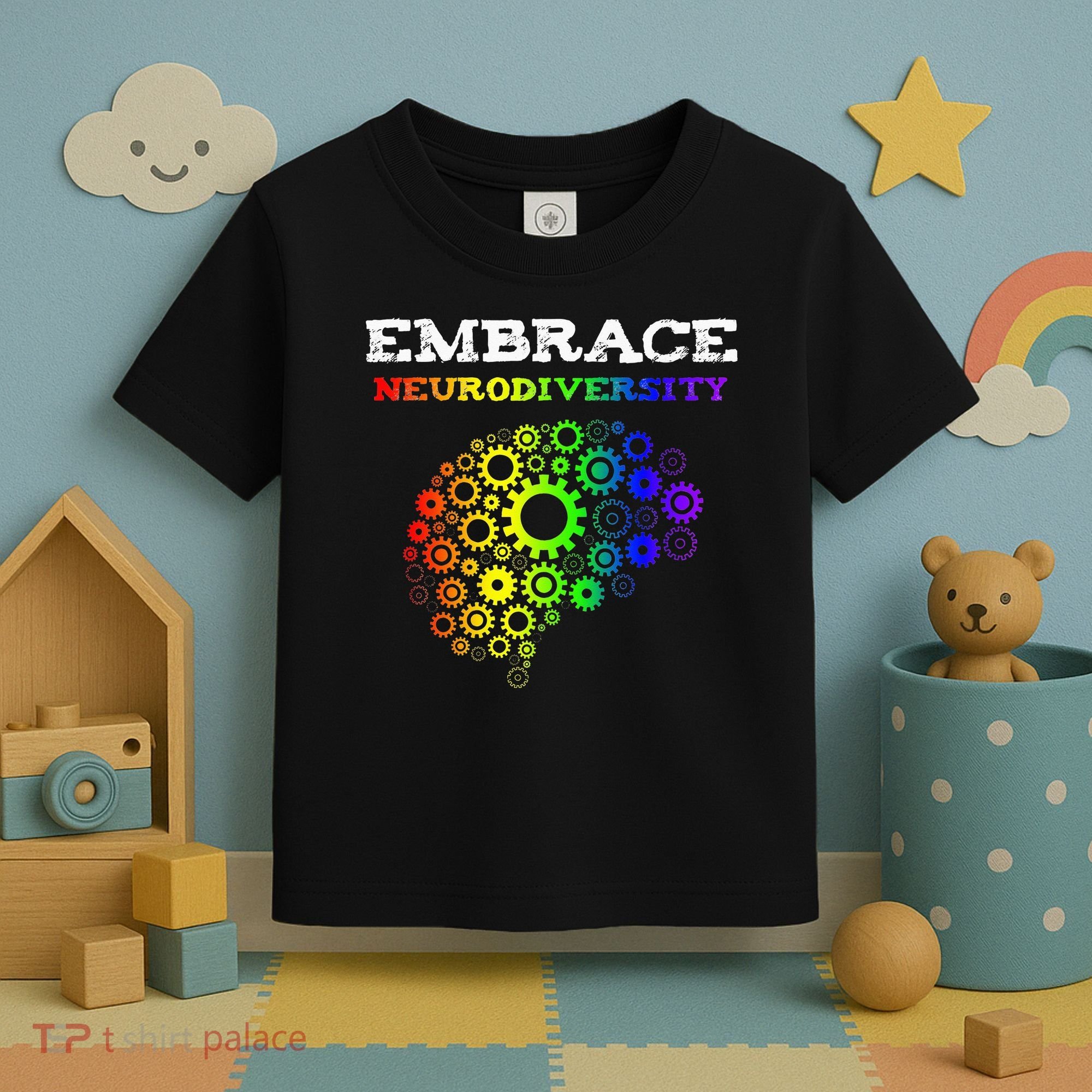 Embrace Neurodiversity Autism ADHD Rainbow Brain Screws Toddler T-Shirt