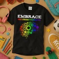 Embrace Neurodiversity Autism ADHD Rainbow Brain Screws Kids T-Shirt thumb 3