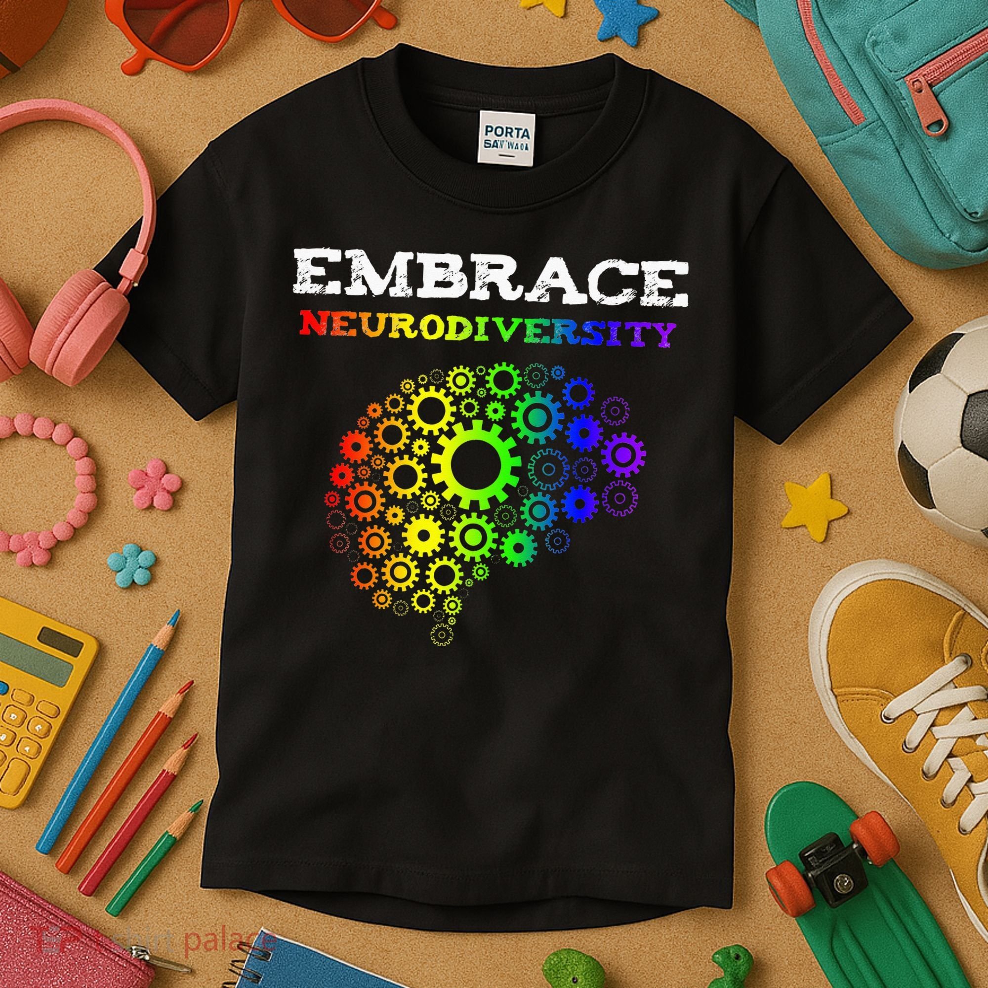 Embrace Neurodiversity Autism ADHD Rainbow Brain Screws Kids T-Shirt