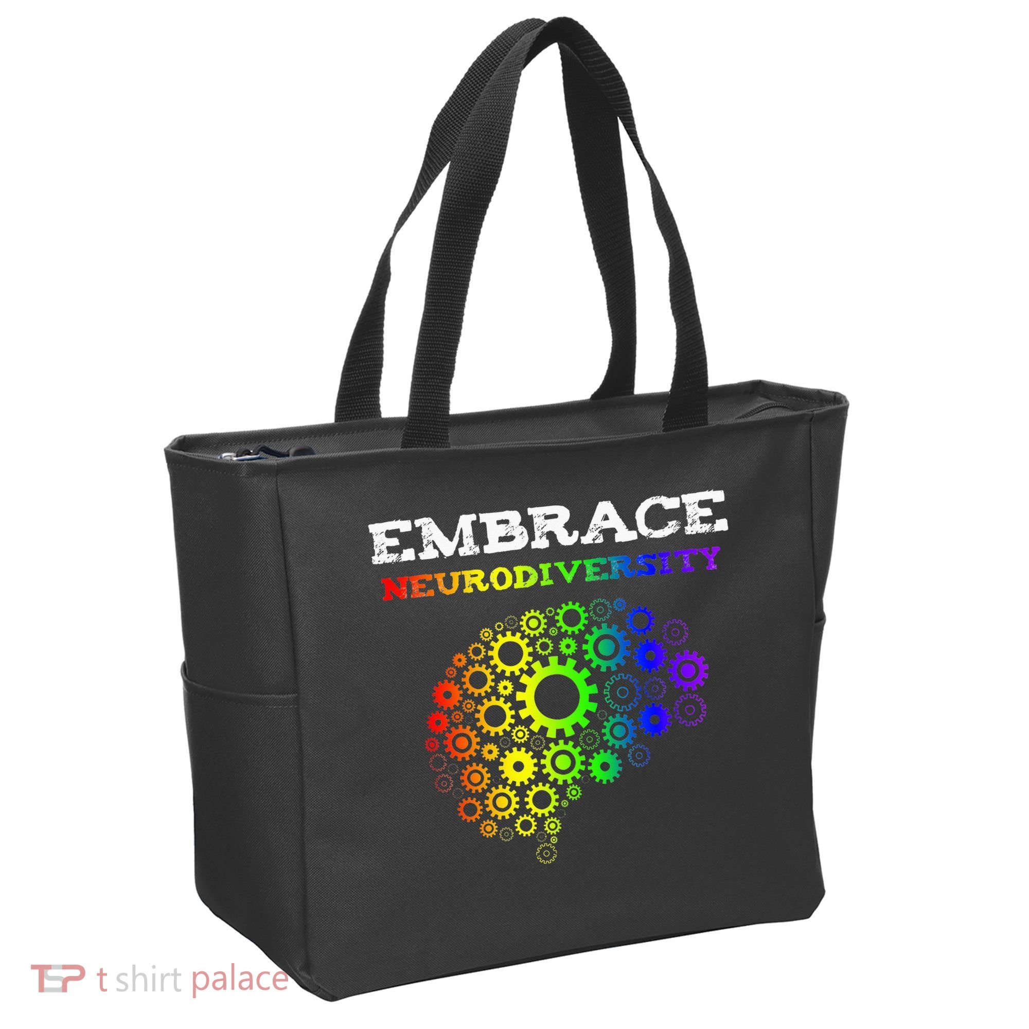 Embrace Neurodiversity Autism ADHD Rainbow Brain Screws Tote Bag