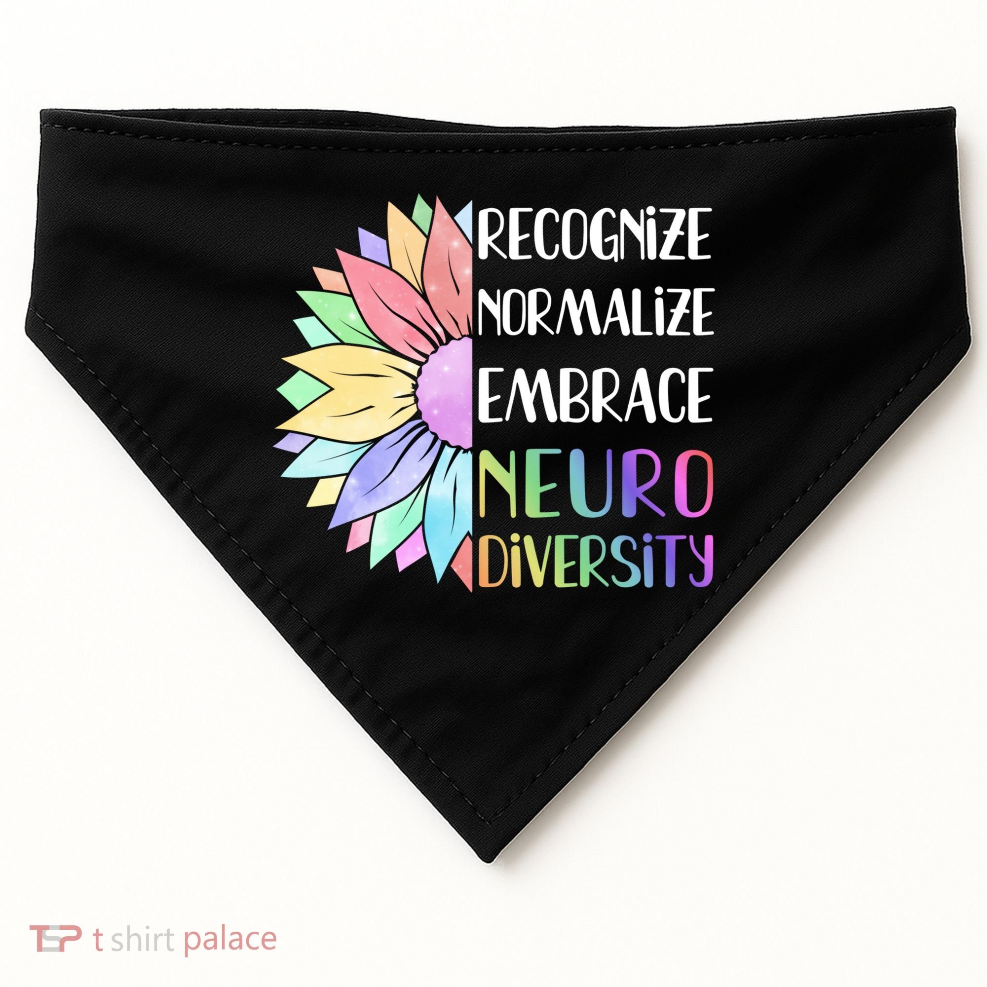 Embrace Neurodiversity Great Gift Rainbow Sunflower Adhd Autism Funny Gift USA-Made Doggie Bandana