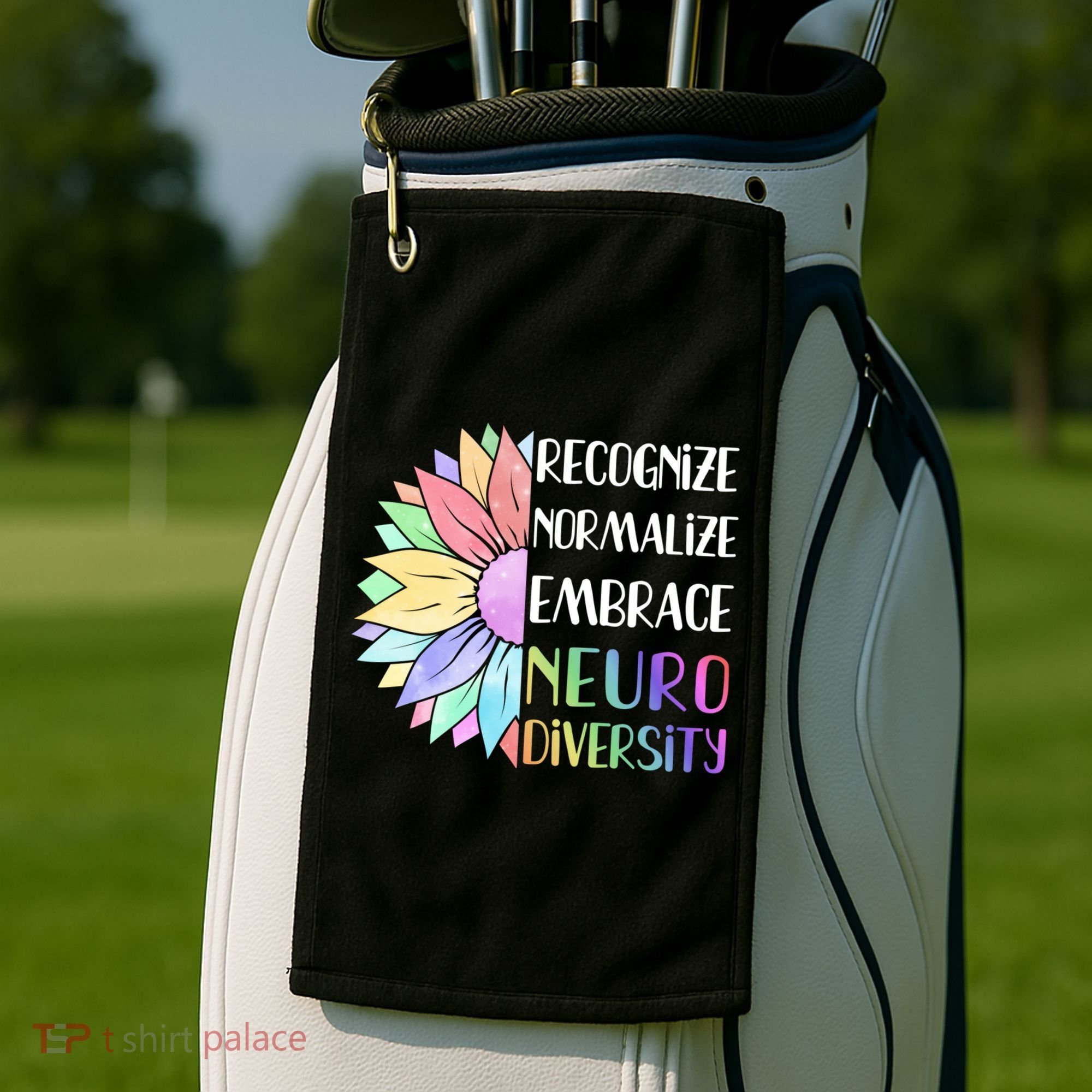 Embrace Neurodiversity Great Gift Rainbow Sunflower Adhd Autism Funny Gift Golf Towel