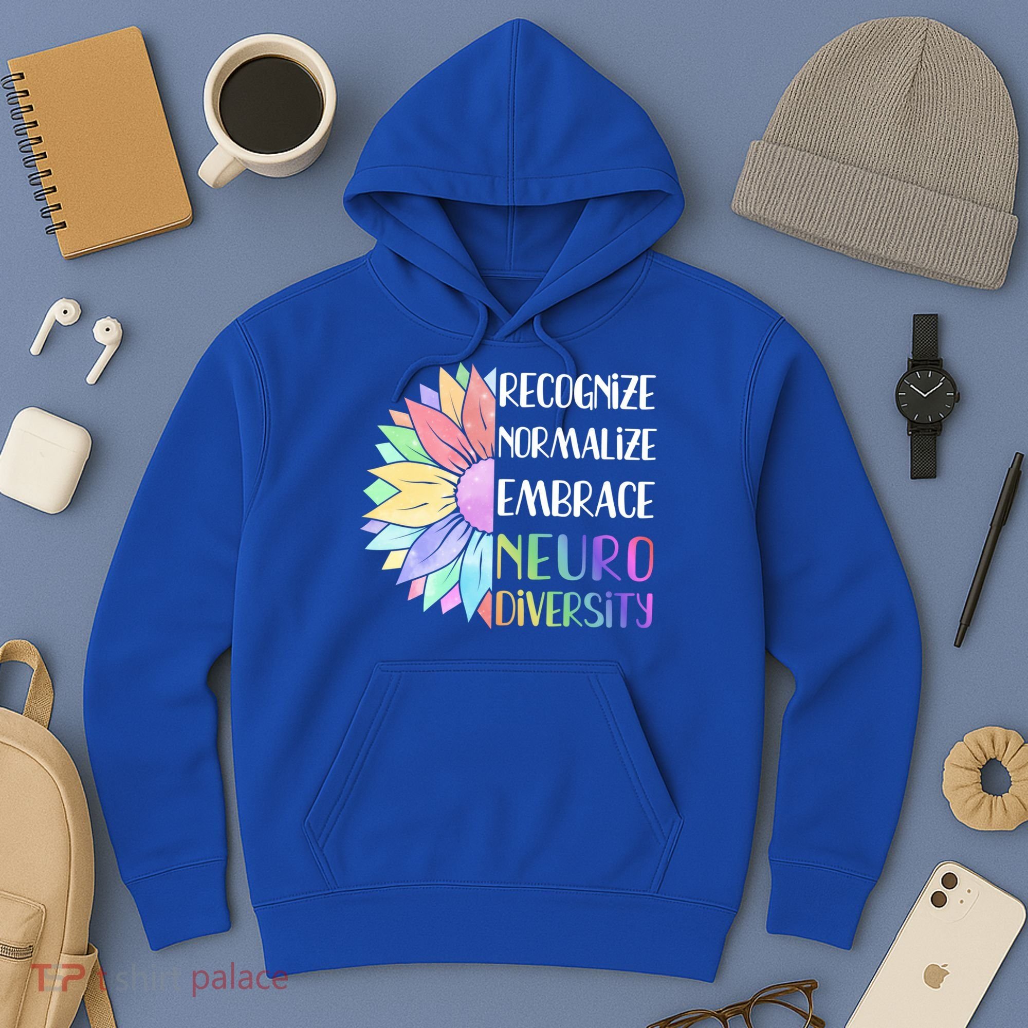 Embrace Neurodiversity Great Gift Rainbow Sunflower Adhd Autism Funny Gift Hoodie