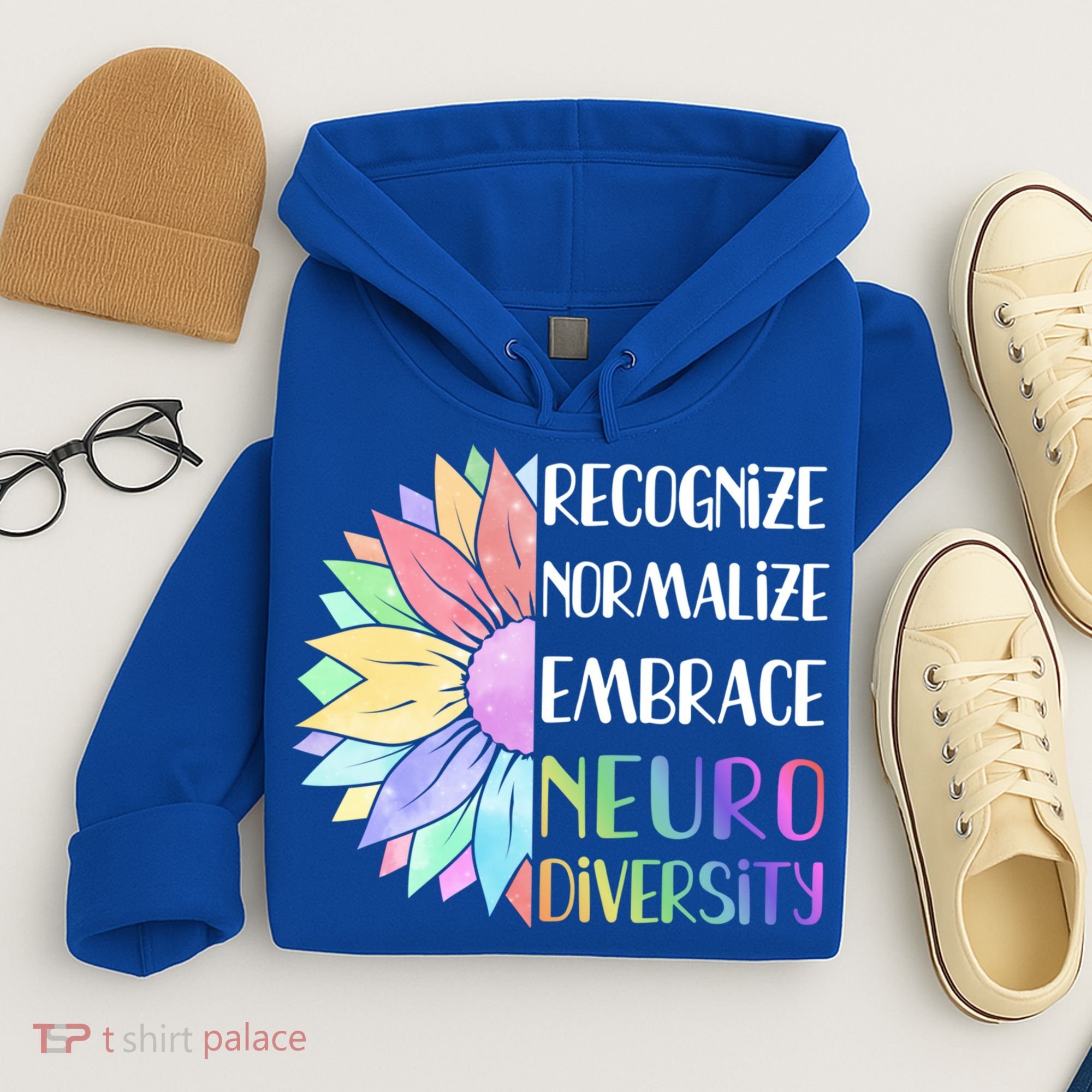 Embrace Neurodiversity Great Gift Rainbow Sunflower Adhd Autism Funny Gift Hoodie