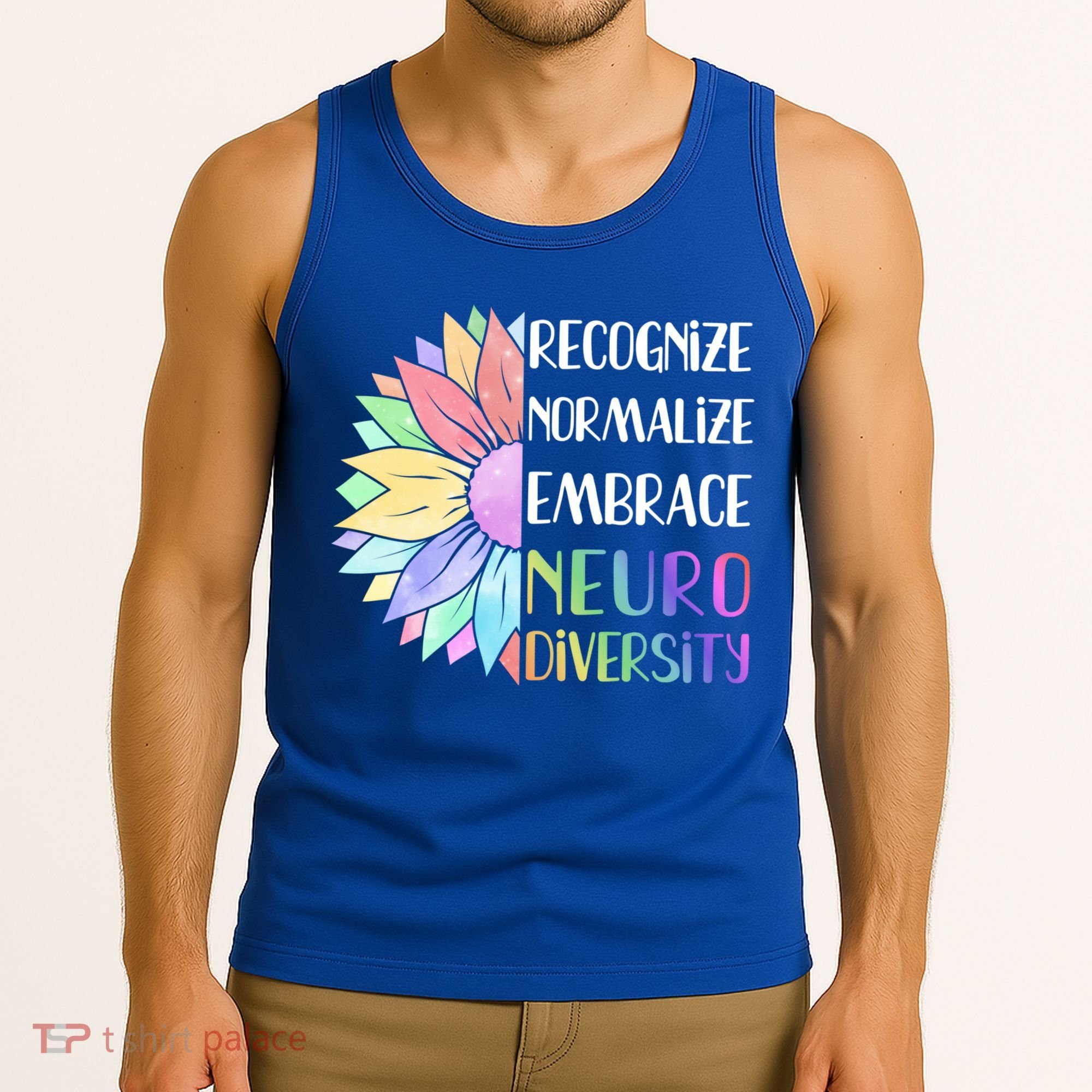Embrace Neurodiversity Great Gift Rainbow Sunflower Adhd Autism Funny Gift Tank Top