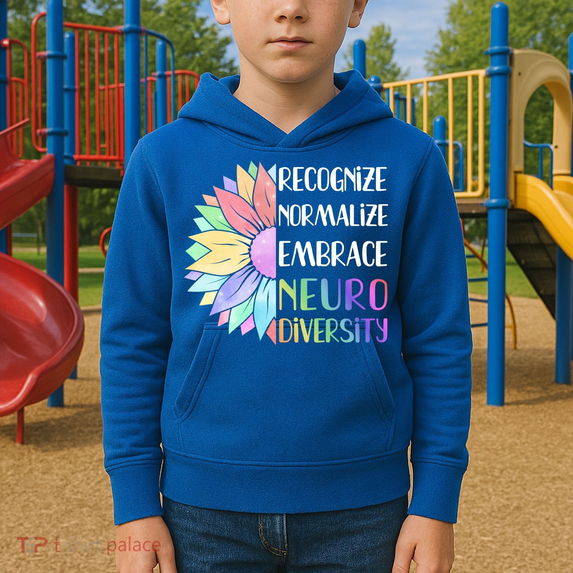 Embrace Neurodiversity Great Gift Rainbow Sunflower Adhd Autism Funny Gift Kids Hoodie