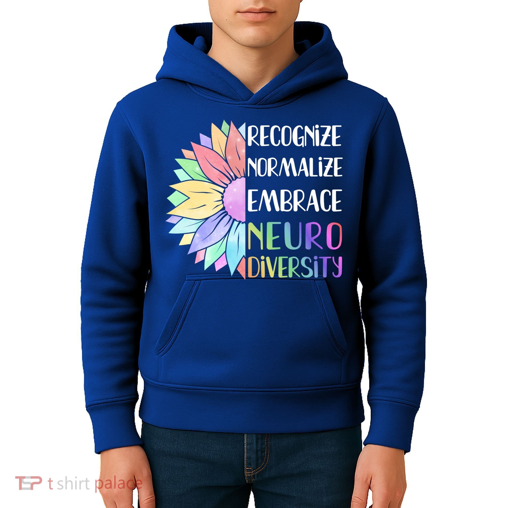 Embrace Neurodiversity Great Gift Rainbow Sunflower Adhd Autism Funny Gift Kids Hoodie