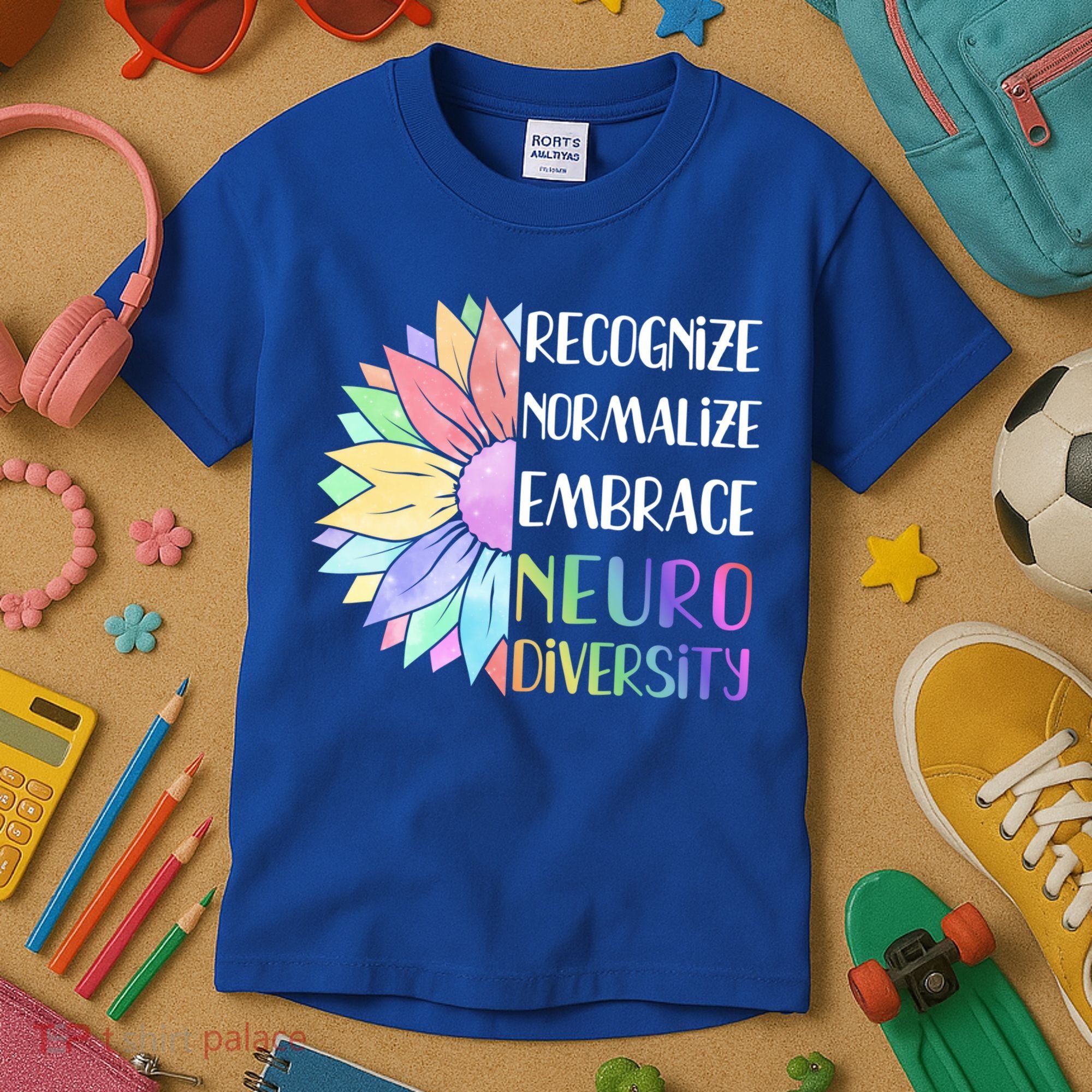 Embrace Neurodiversity Great Gift Rainbow Sunflower Adhd Autism Funny Gift Kids T-Shirt