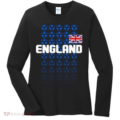 England Flag Soccer Ball Futbol Pattern Women's Long Sleeve Shirt