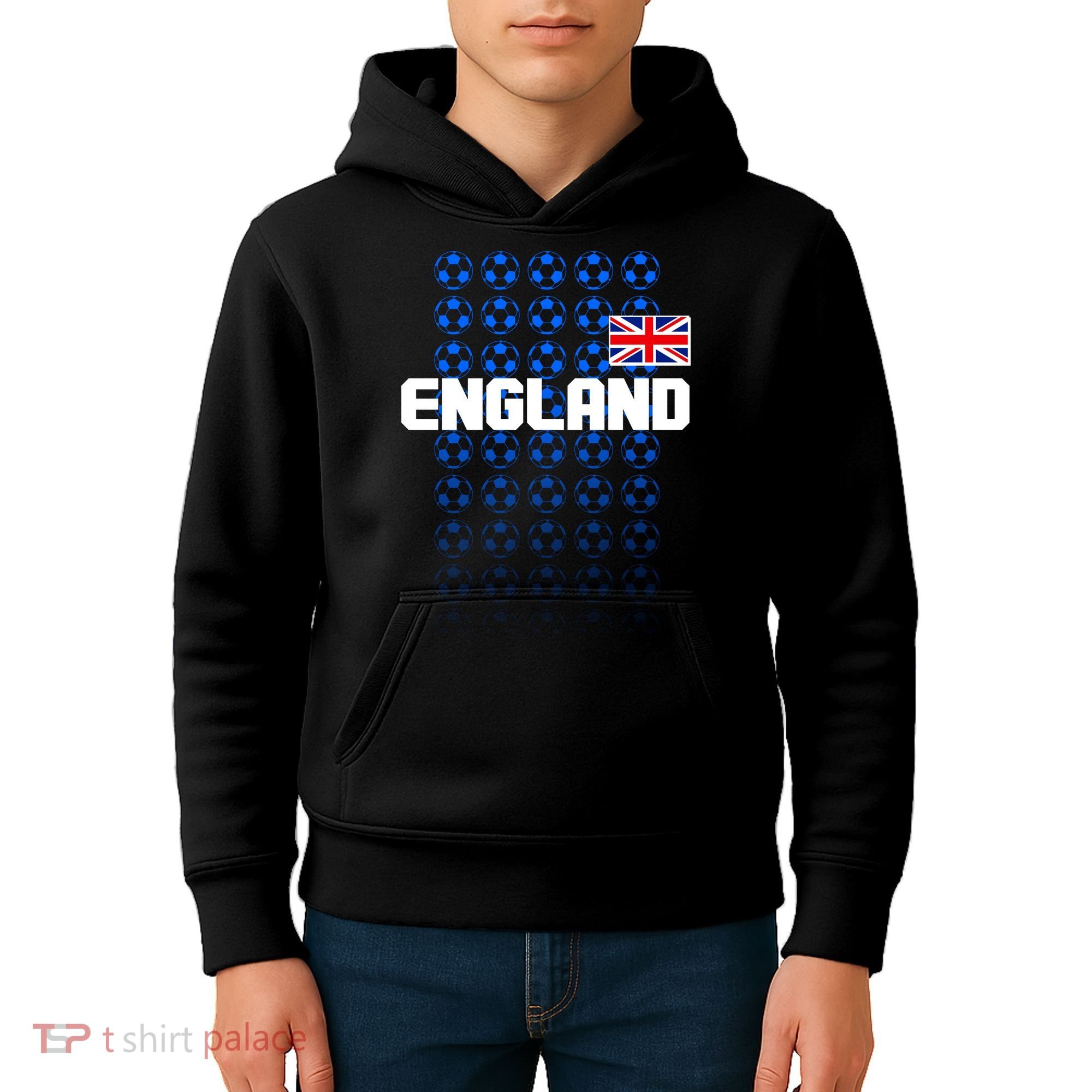 England Flag Soccer Ball Futbol Pattern Kids Hoodie