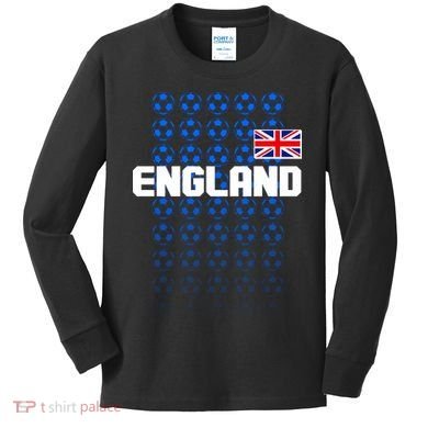 England Flag Soccer Ball Futbol Pattern Kids Long Sleeve Shirt