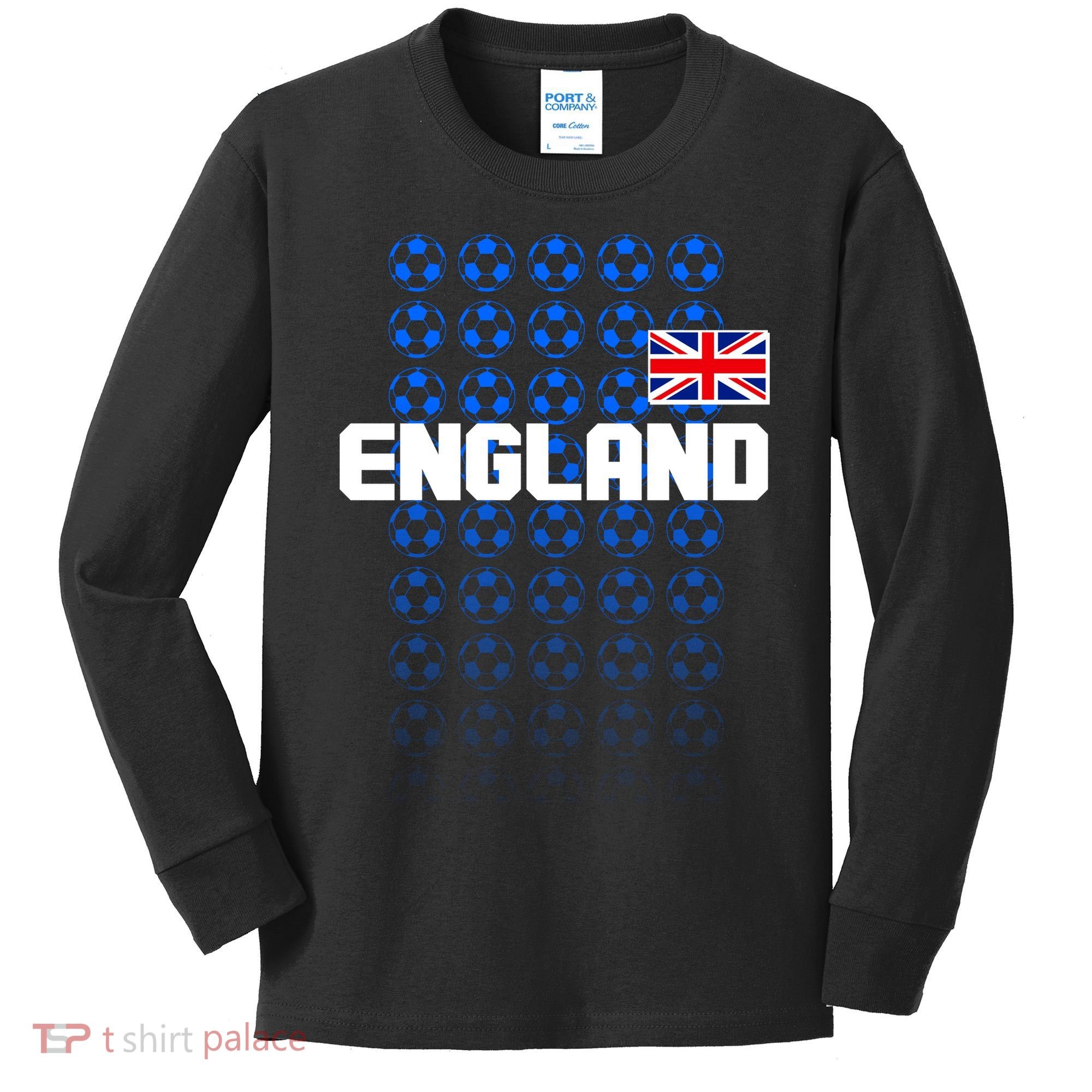 England Flag Soccer Ball Futbol Pattern Kids Long Sleeve Shirt