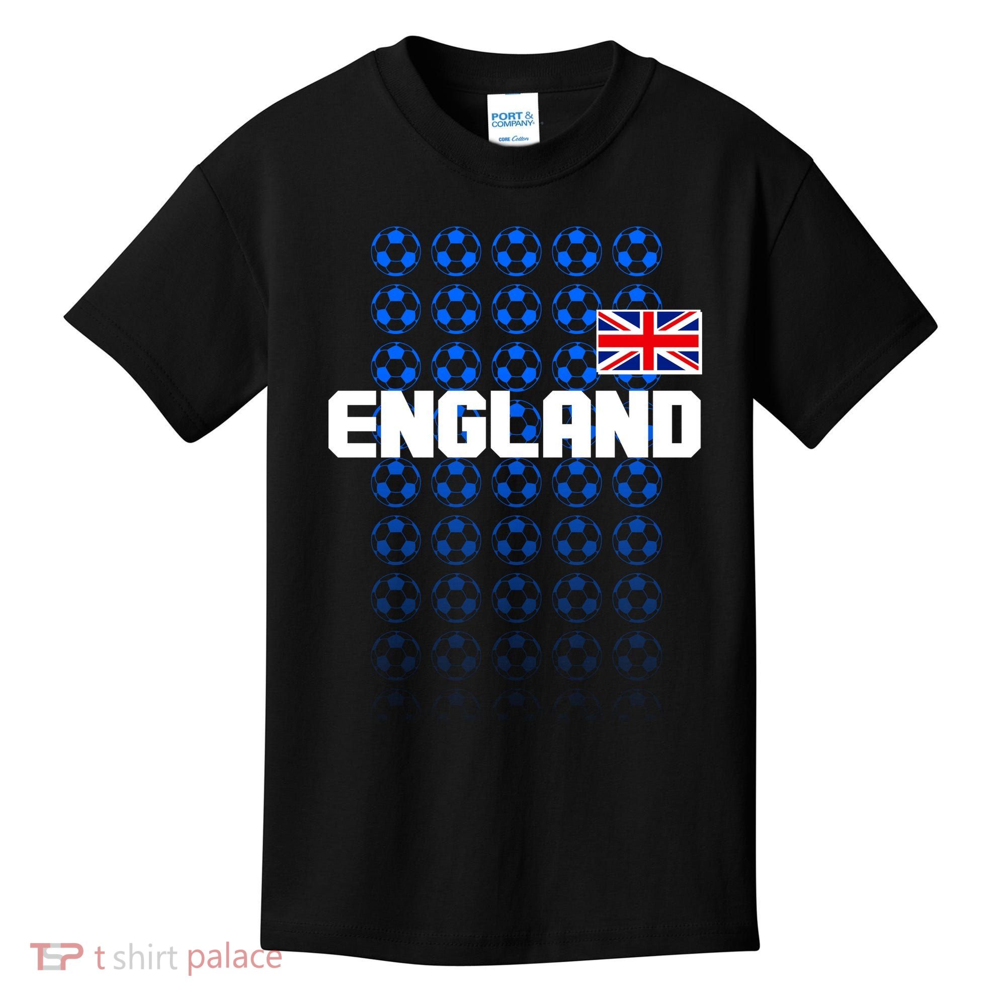 England Flag Soccer Ball Futbol Pattern Kids T-Shirt