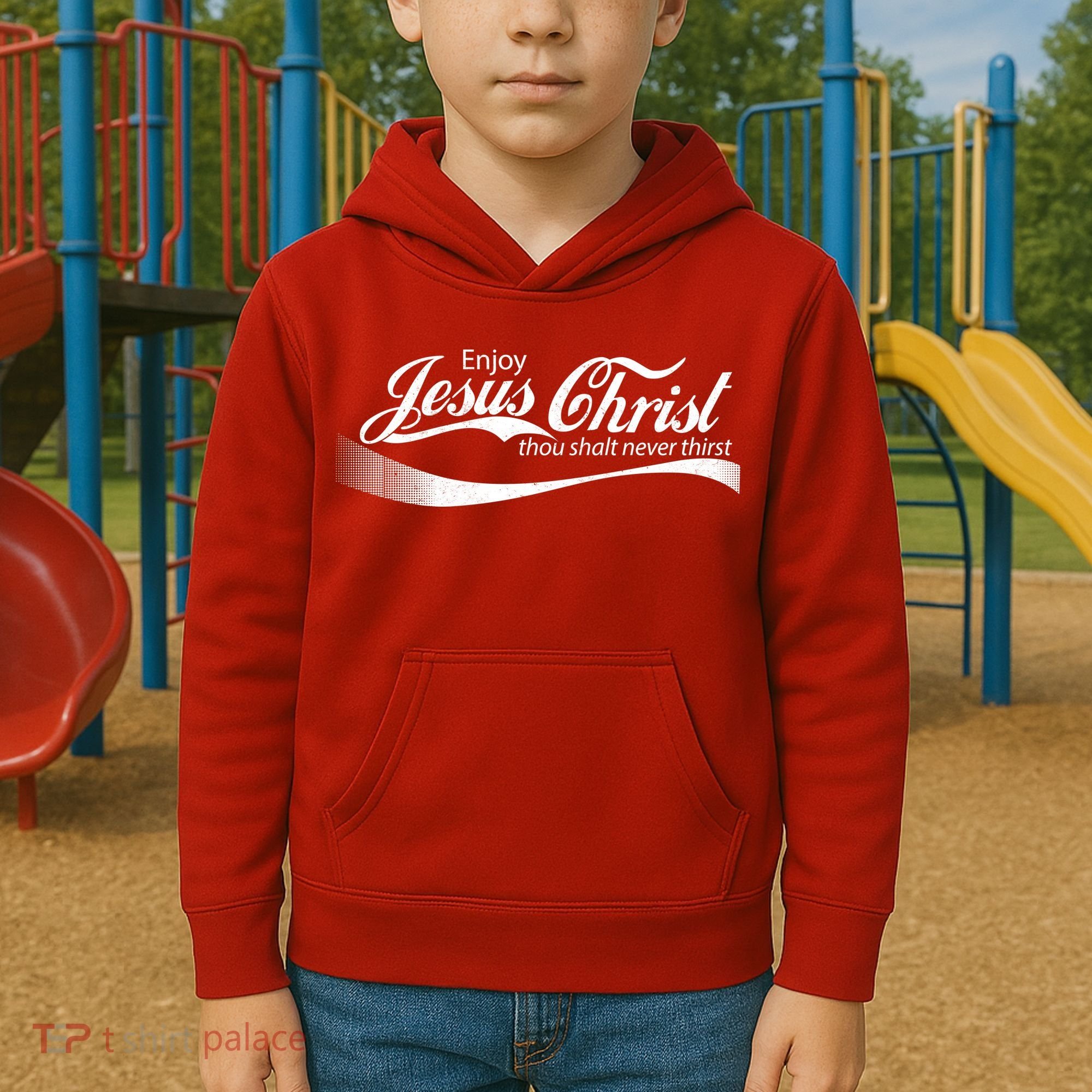 Enjoy Jesus Christ Thou Shalt Never Thirst Kids Hoodie