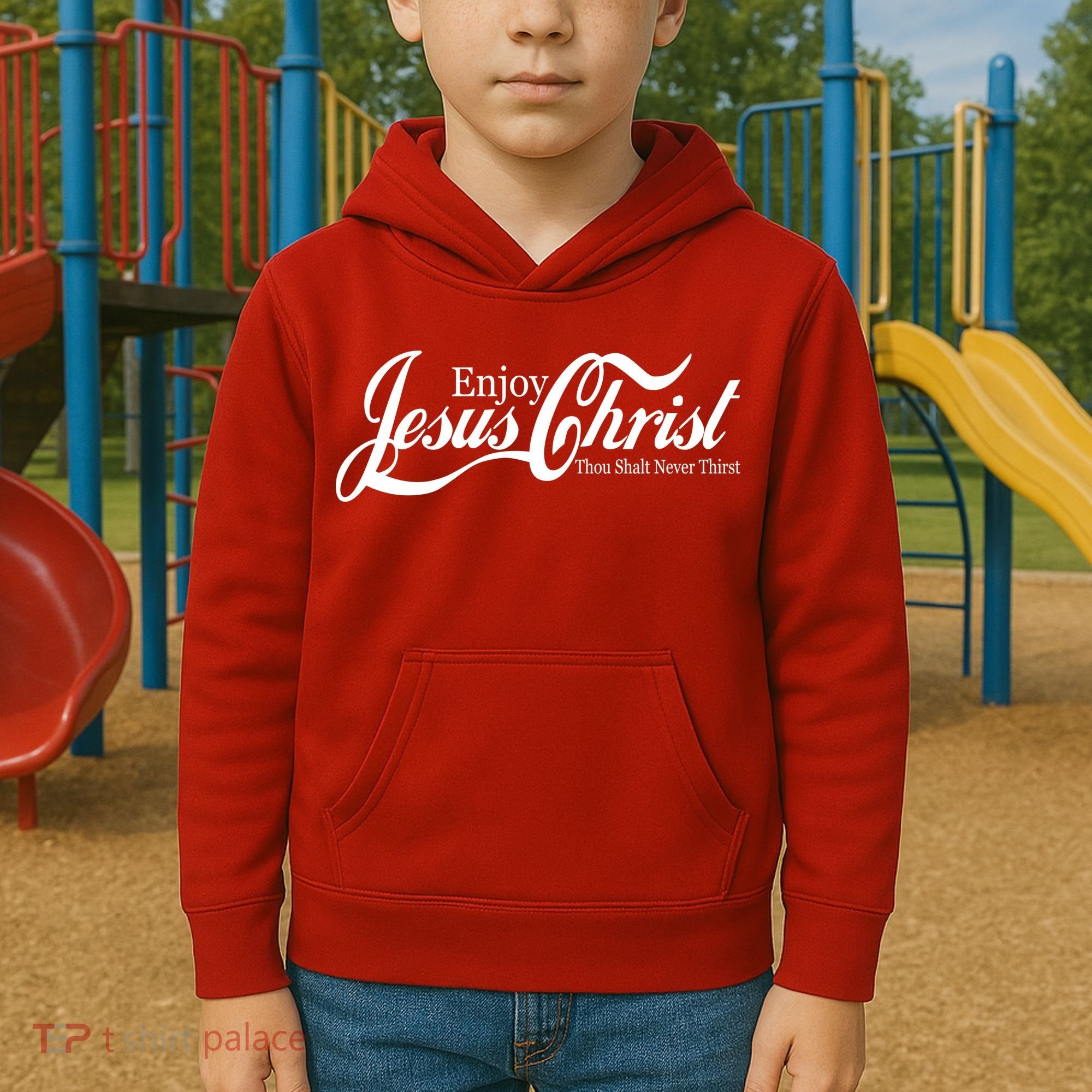 Enjoy Jesus Christ Thou Shalt Never Thirst Funny Kids Hoodie