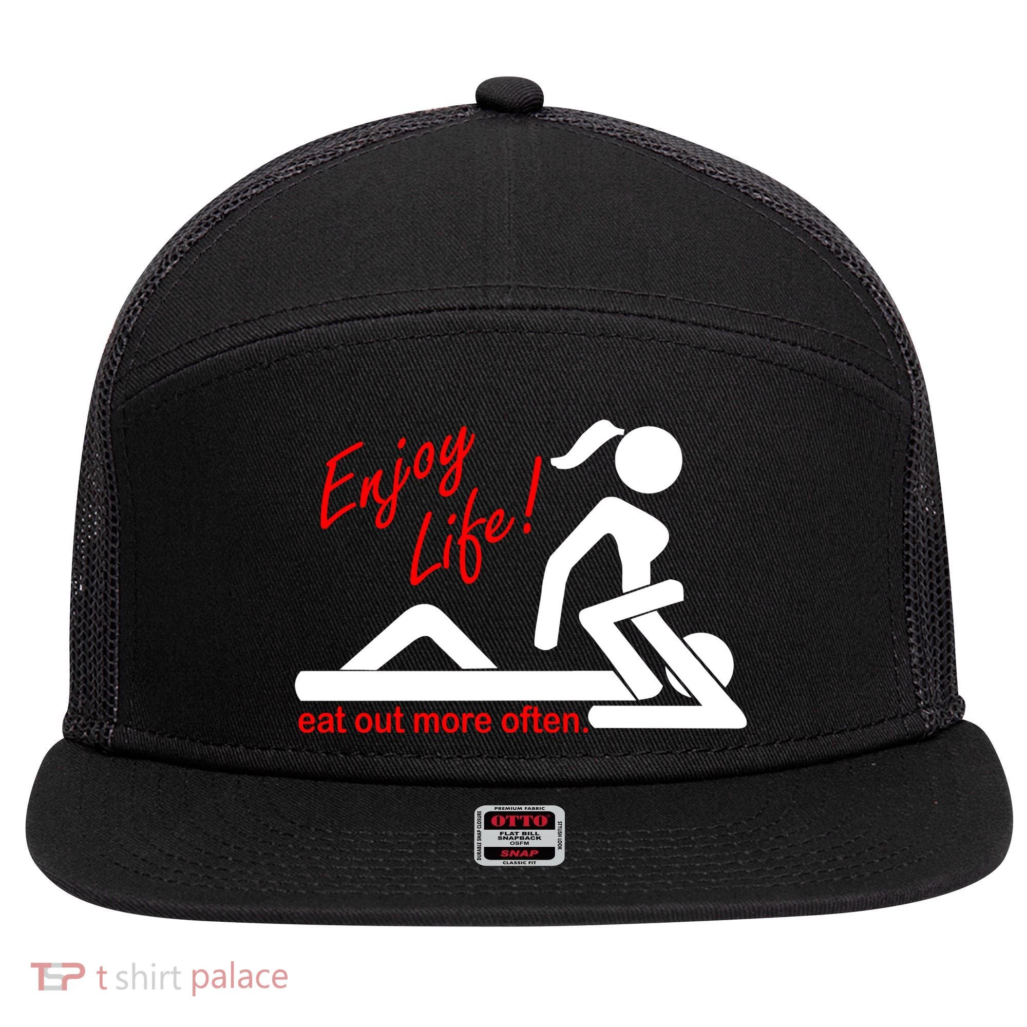 Enjoy Life Eat Out More Often 7 Panel Mesh Trucker Snapback Hat