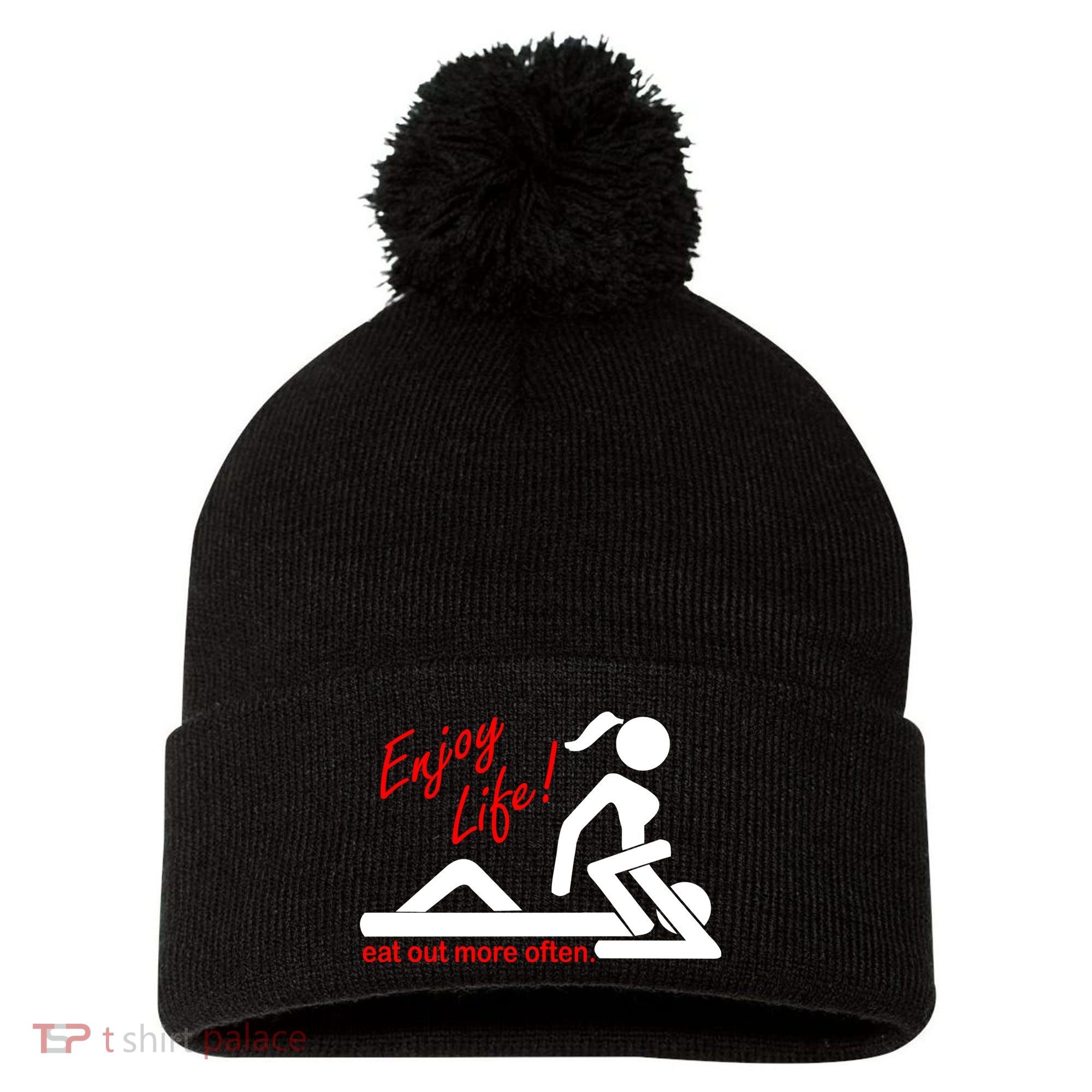 Enjoy Life Eat Out More Often Pom Pom 12in Knit Beanie