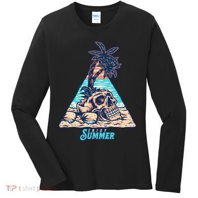 Enjoy Tropical Summer Vacation Skull Women's Long Sleeve Shirt