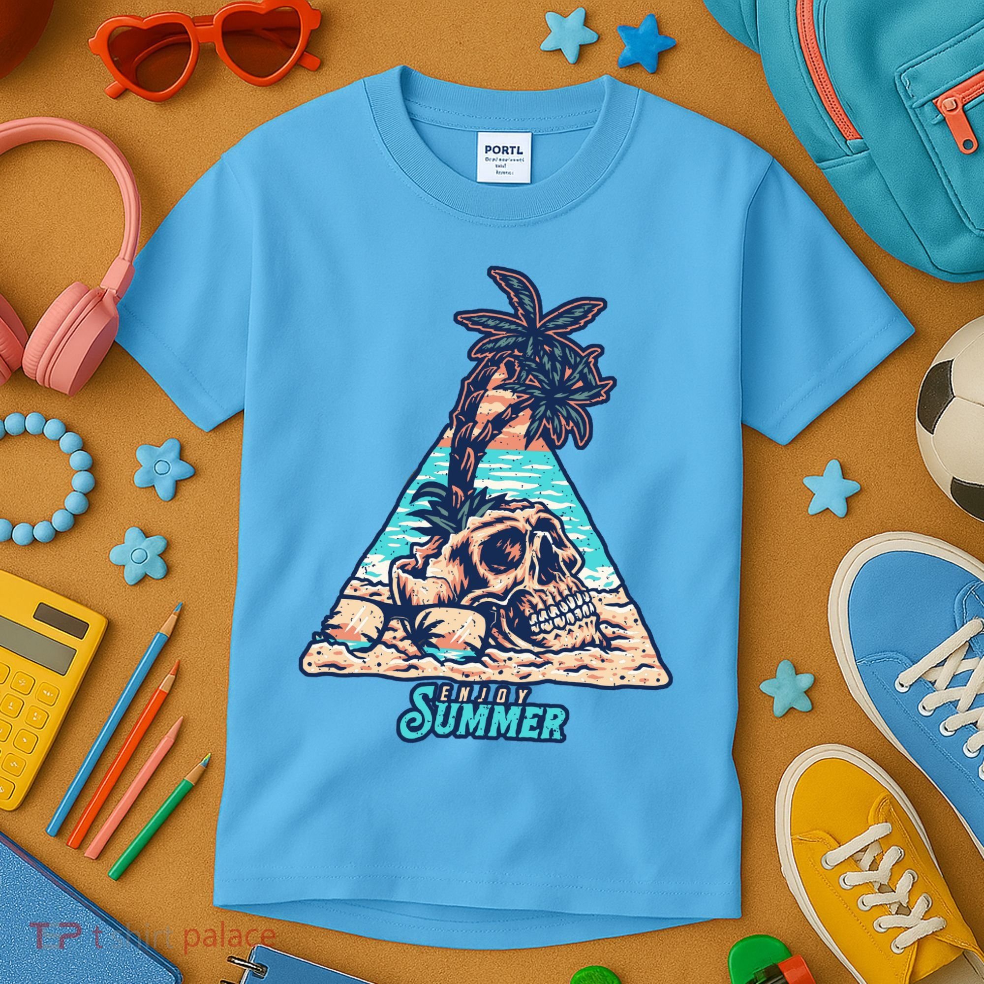 Enjoy Tropical Summer Vacation Skull Kids T-Shirt