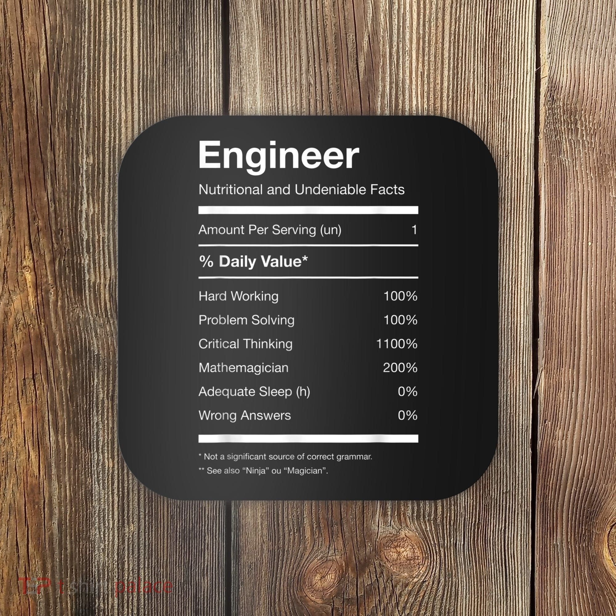 Engineer Nutrition Nutritional Facts Funny Coaster