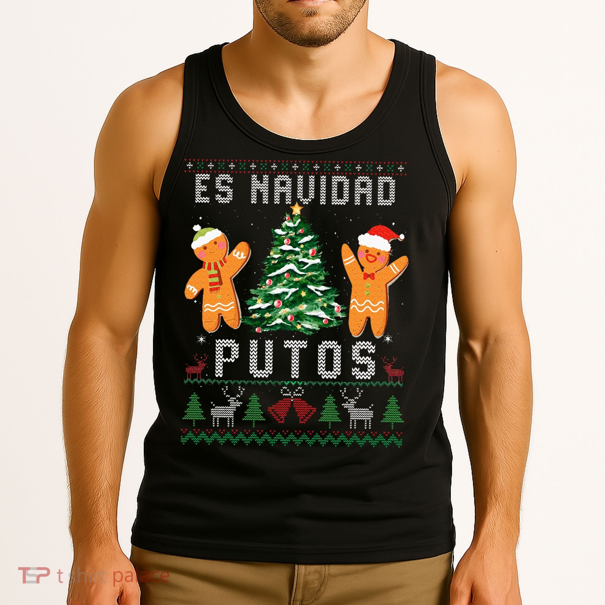 Es Navidad Putos Ugly Christmas Sweater Latino Feliz Navidad Tank Top
