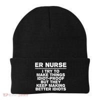 Er Nurse Try To Make Things Idiotgiftproof Coworker Funny Gift Beanie thumb 0