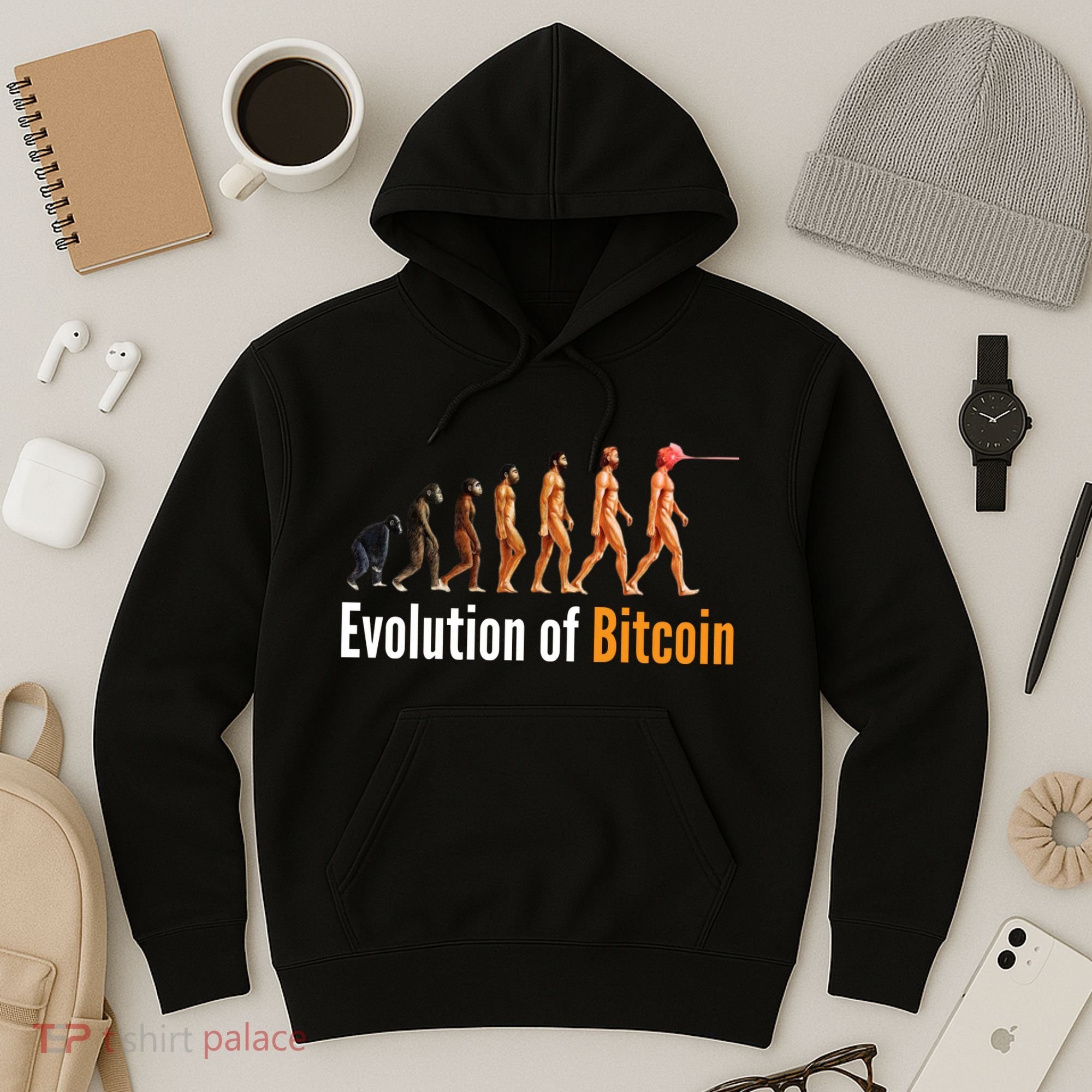 Evolution Of Bitcoin, Ape To Man, Crypto, Cryptocurrency, HODL Bitcoin Hoodie