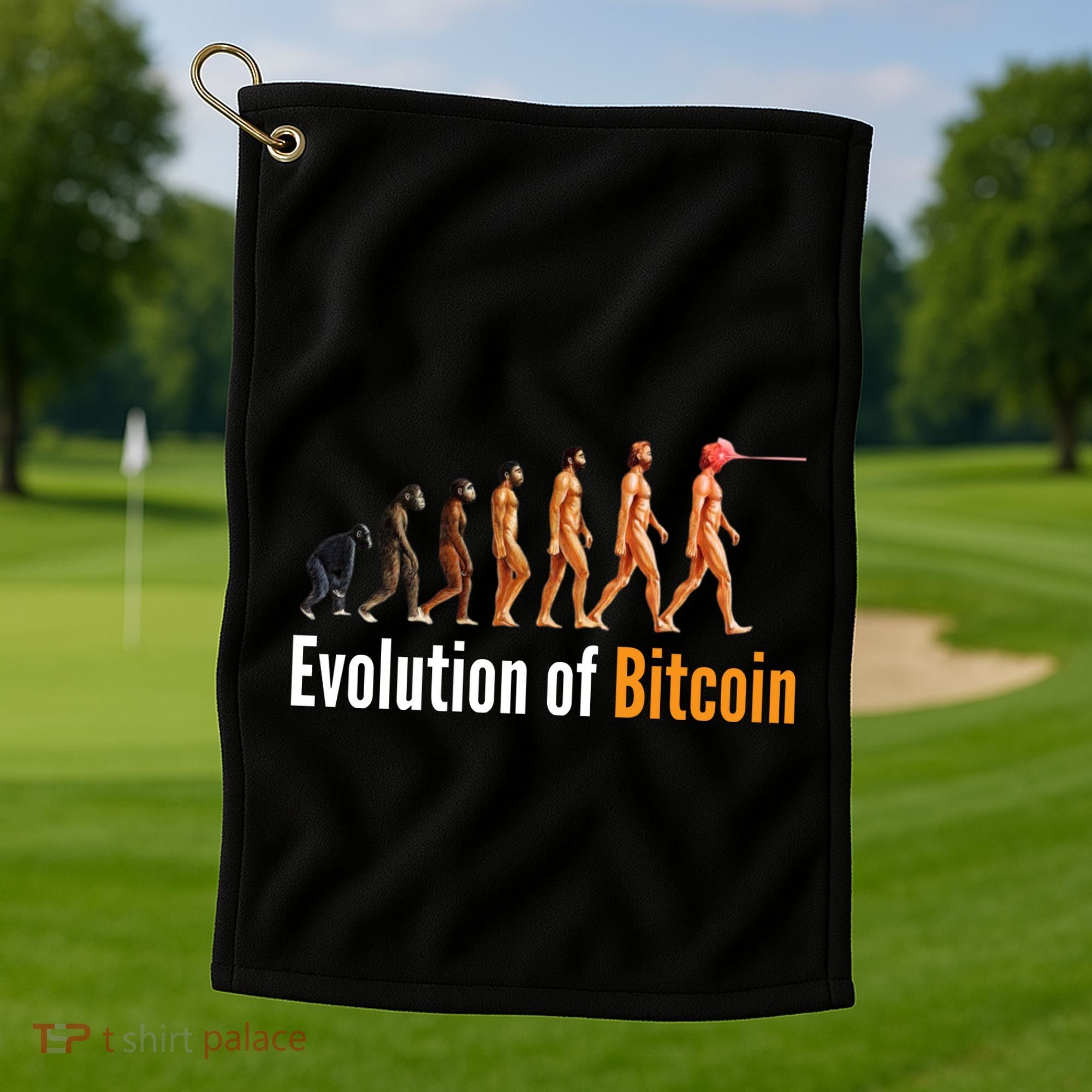 Evolution Of Bitcoin, Ape To Man, Crypto, Cryptocurrency, HODL Bitcoin Golf Towel