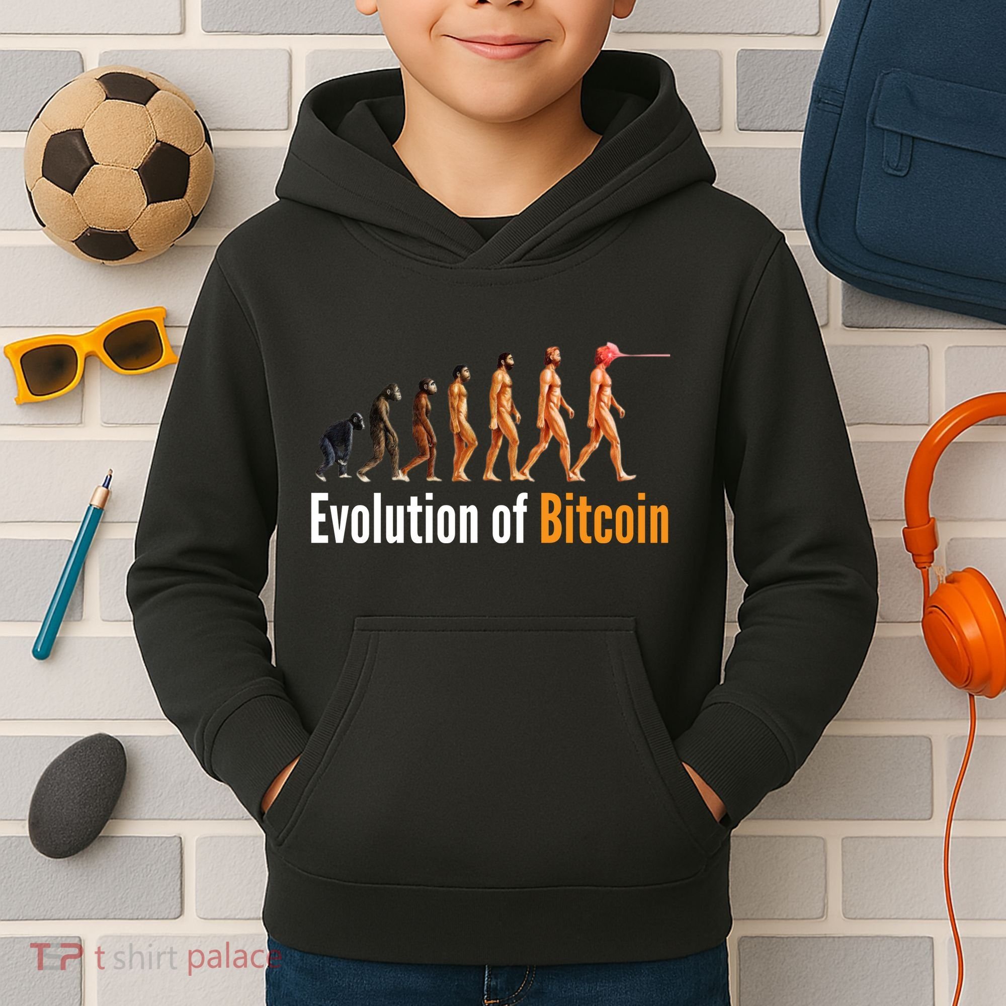 Evolution Of Bitcoin, Ape To Man, Crypto, Cryptocurrency, HODL Bitcoin Kids Hoodie