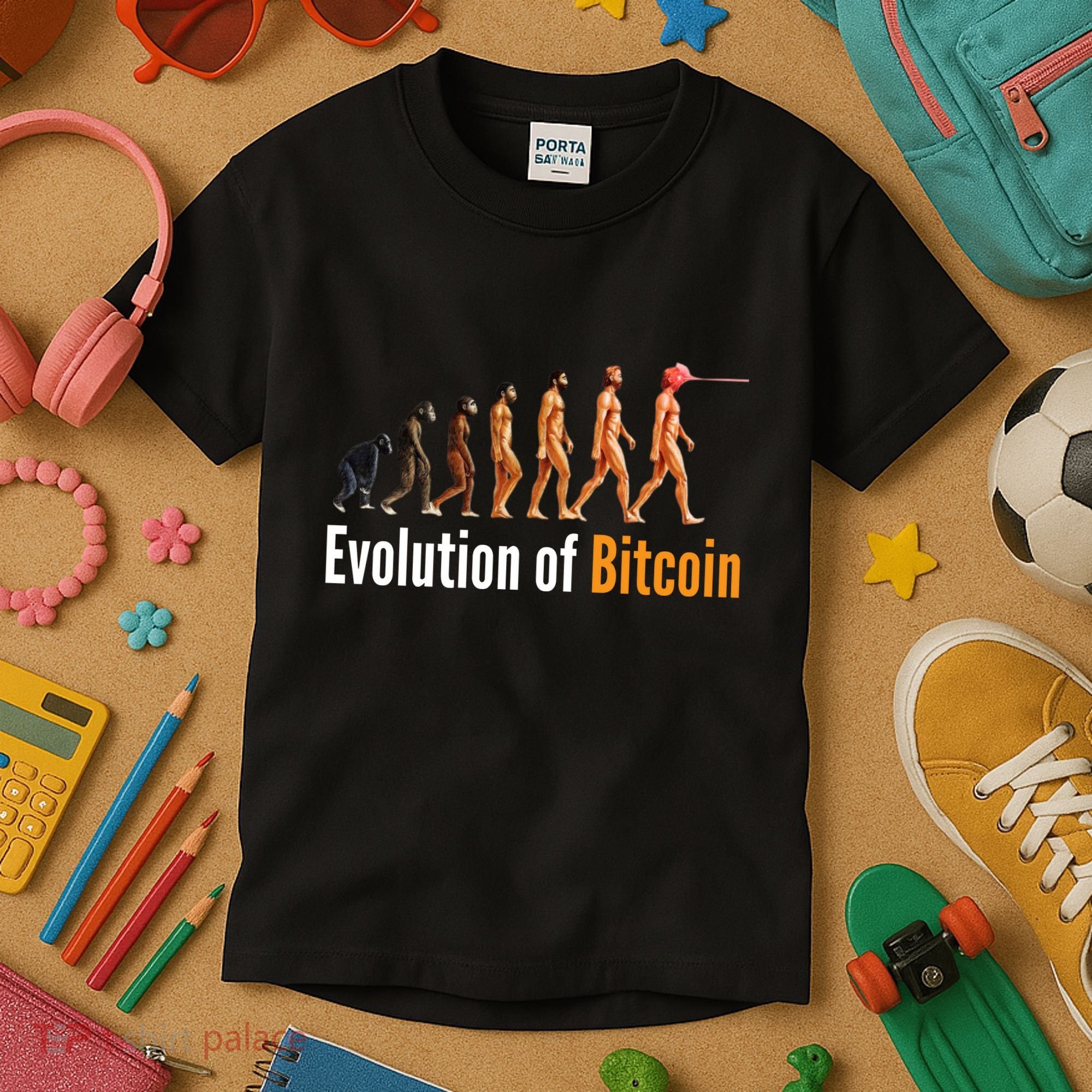 Evolution Of Bitcoin, Ape To Man, Crypto, Cryptocurrency, HODL Bitcoin Kids T-Shirt
