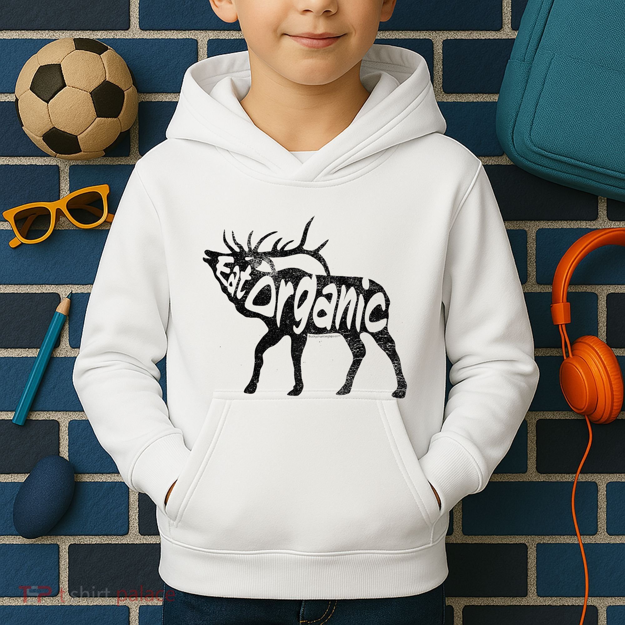 Eating Organic Bugling Bull Elk Wapiti Kids Hoodie