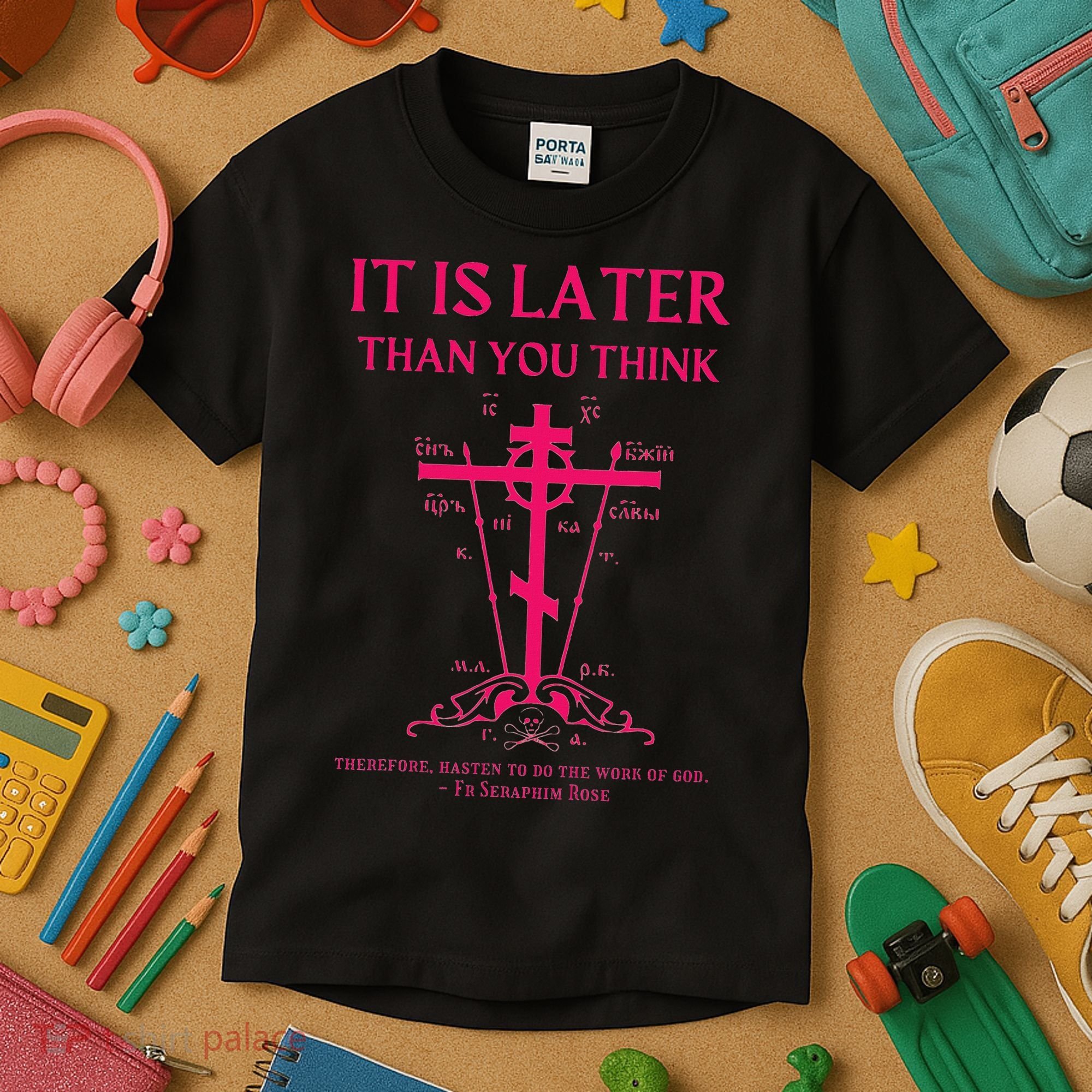 Eastern Orthodox Christian Seraphim Rose Calvary Cross Kids T-Shirt