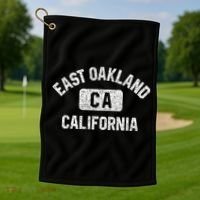 East Oakland Ca California Gym Style Distressed White Print Gift Golf Towel thumb 1
