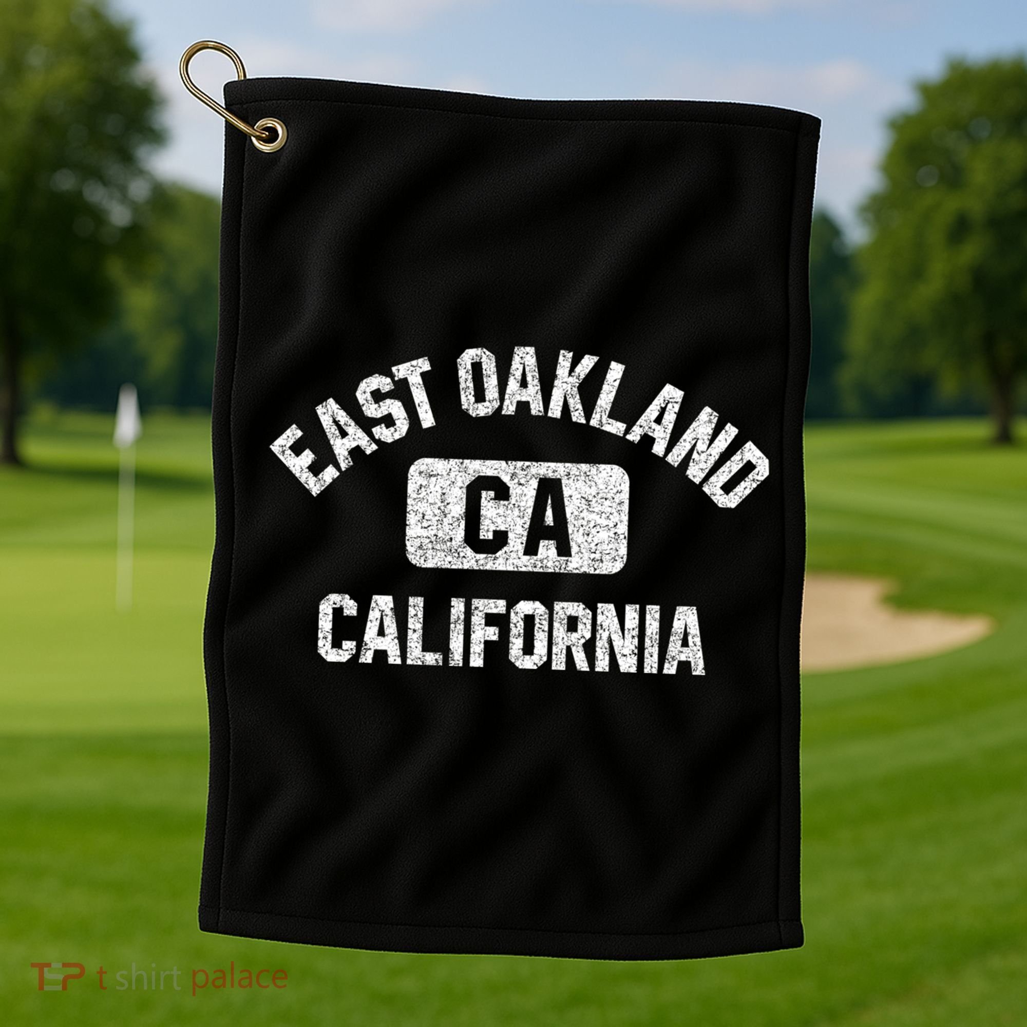 East Oakland Ca California Gym Style Distressed White Print Gift Golf Towel